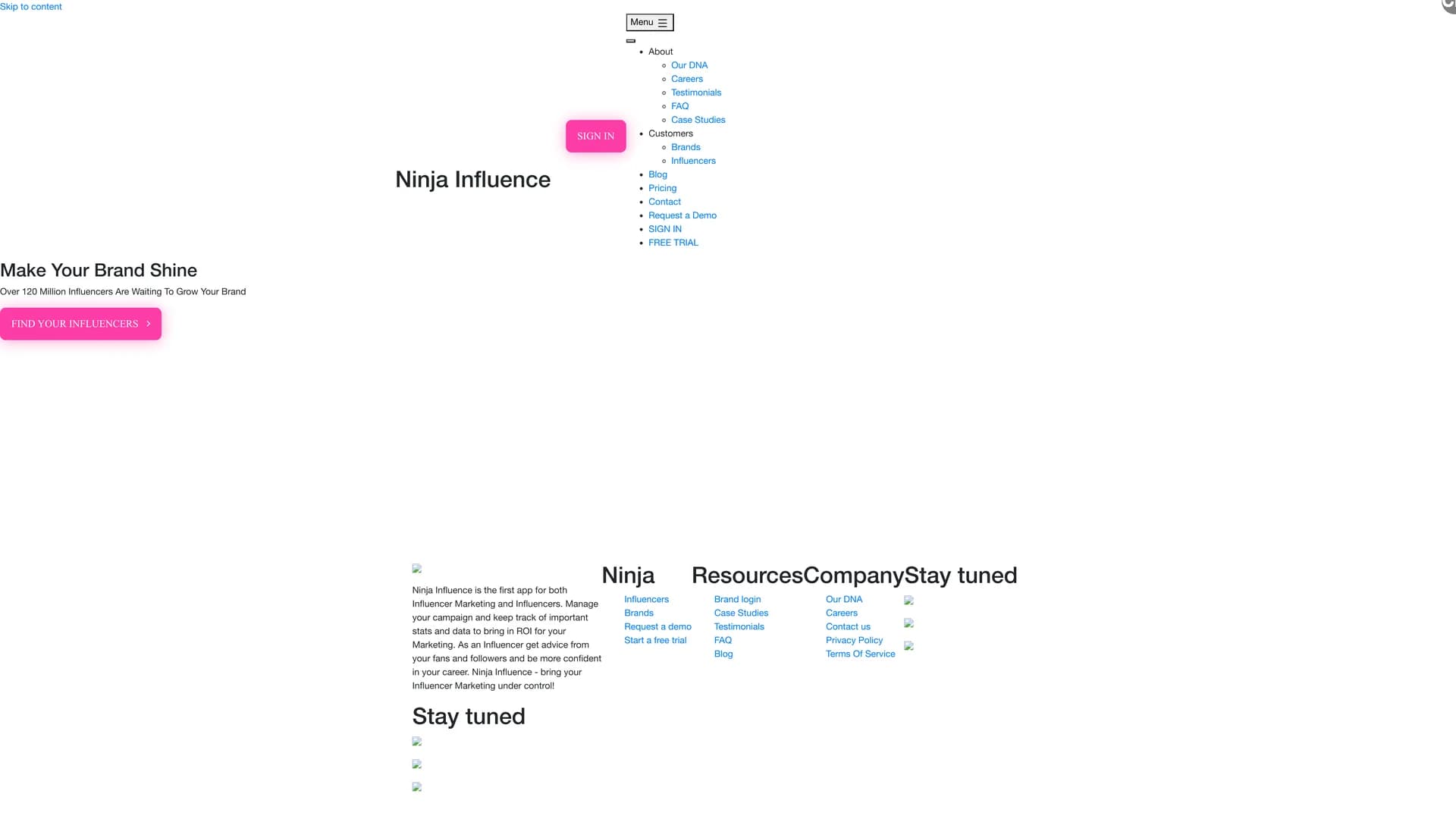ninjainfluence homepage