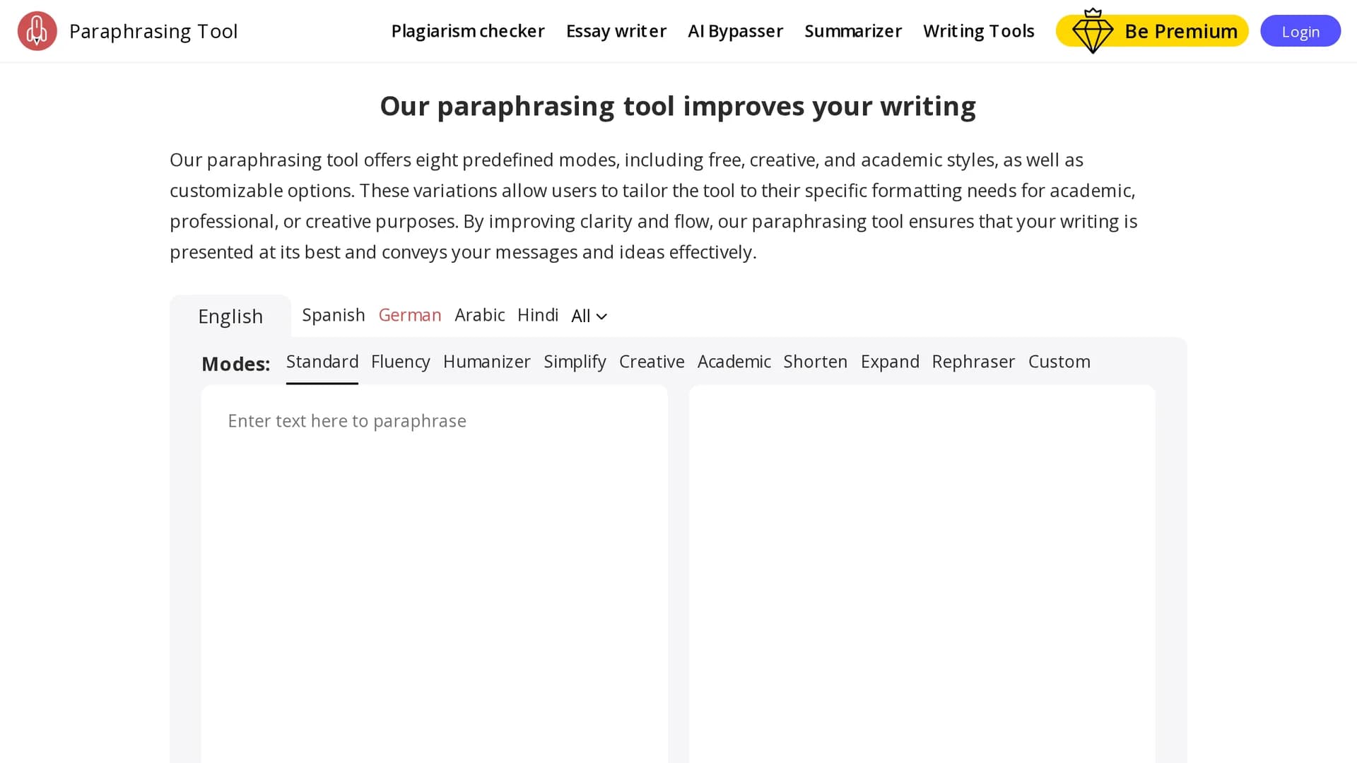 paraphrasingtool-ai homepage