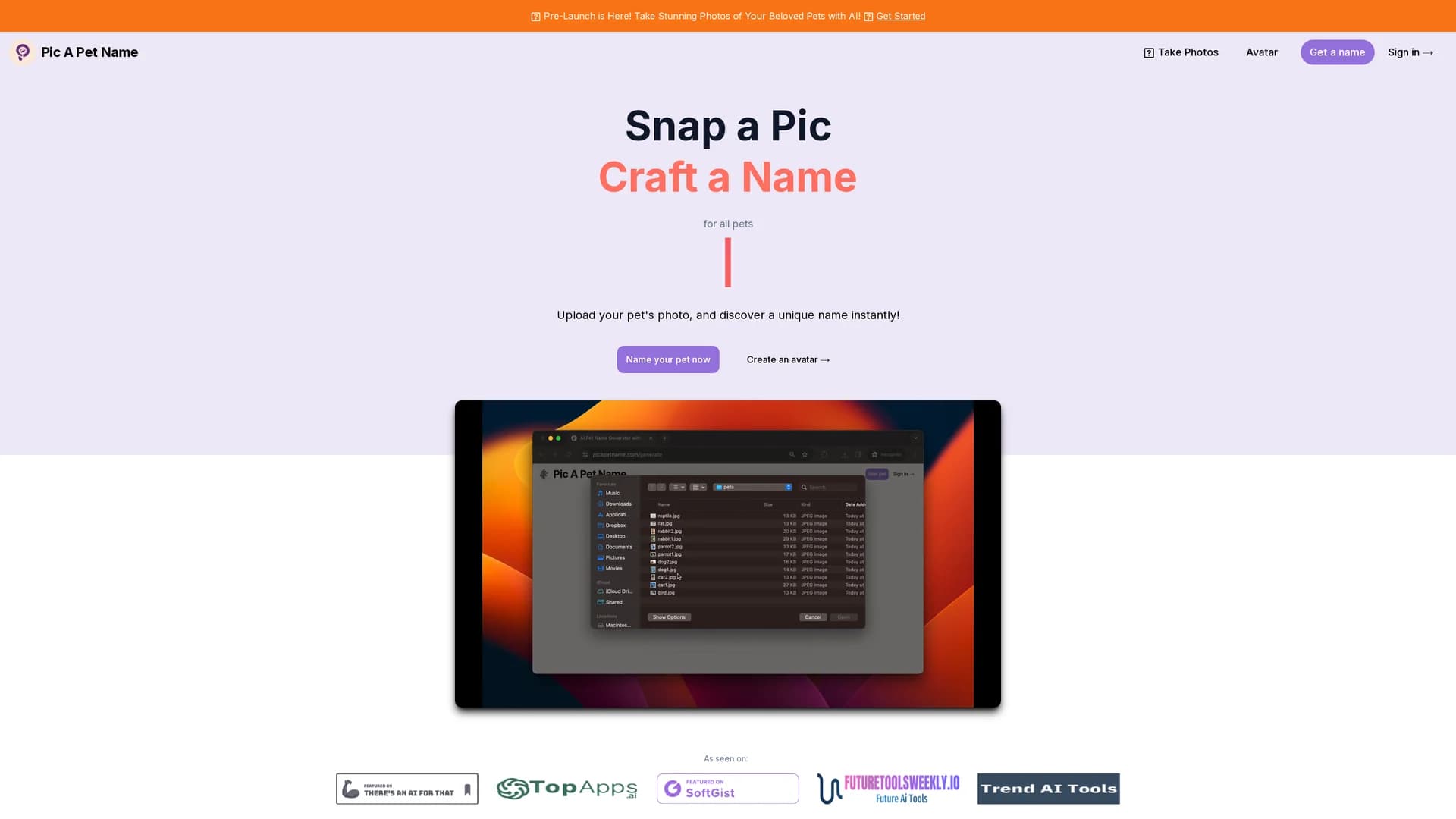 pic-a-pet-name homepage