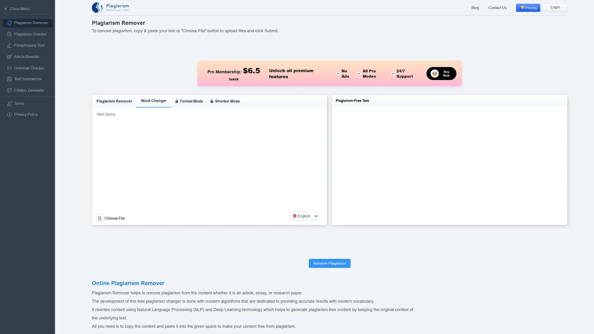 plagiarism-remover homepage