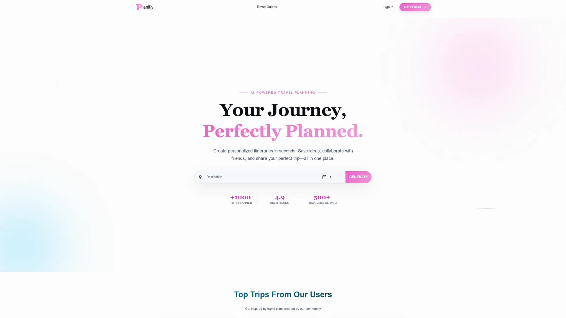 planitly homepage