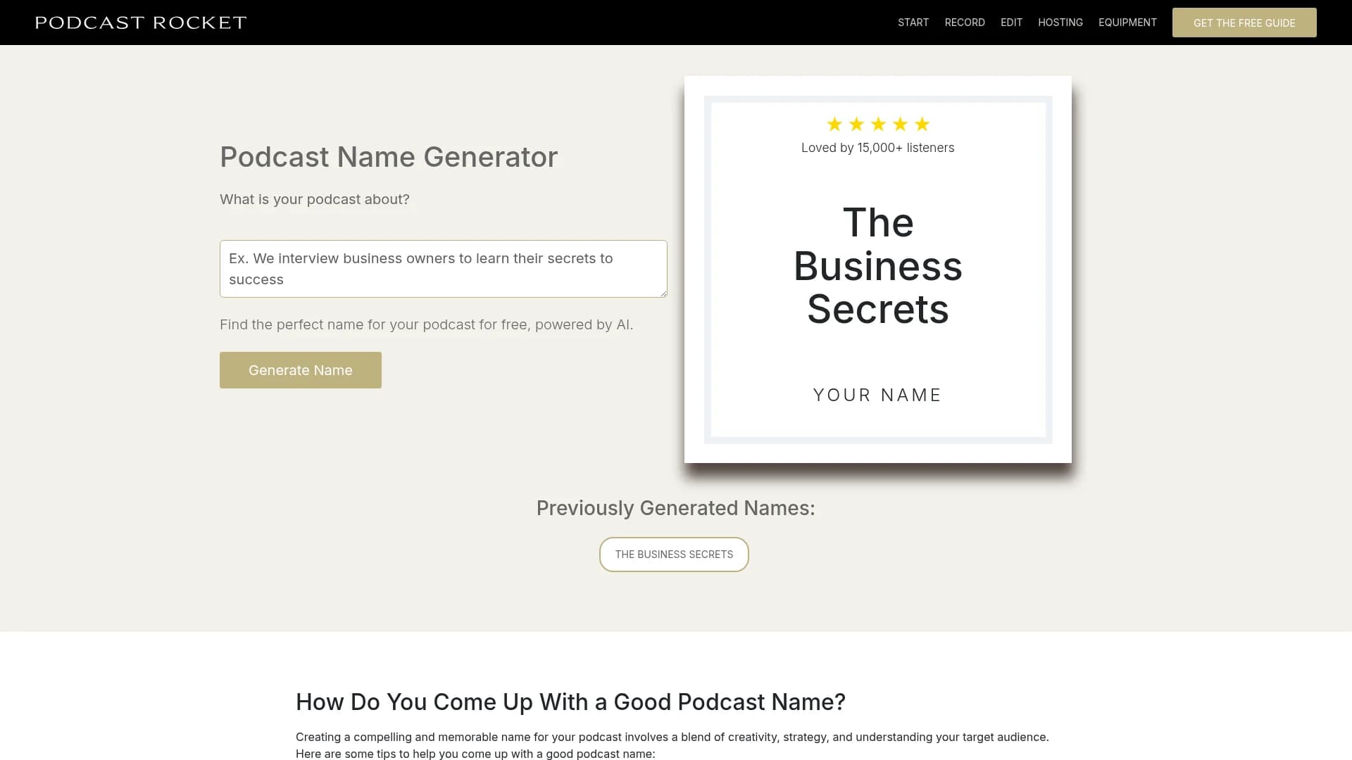 podcast-name-generator homepage