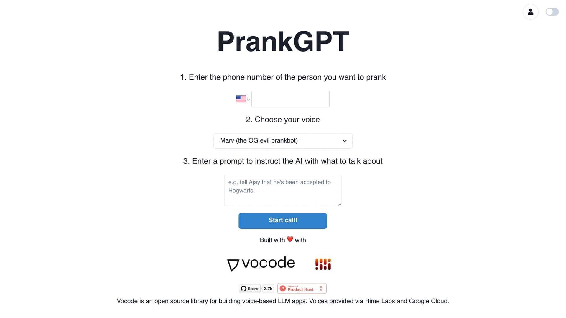 prankgpt homepage