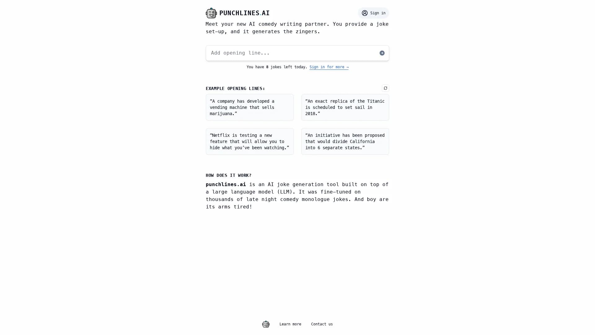 punchlines-ai homepage