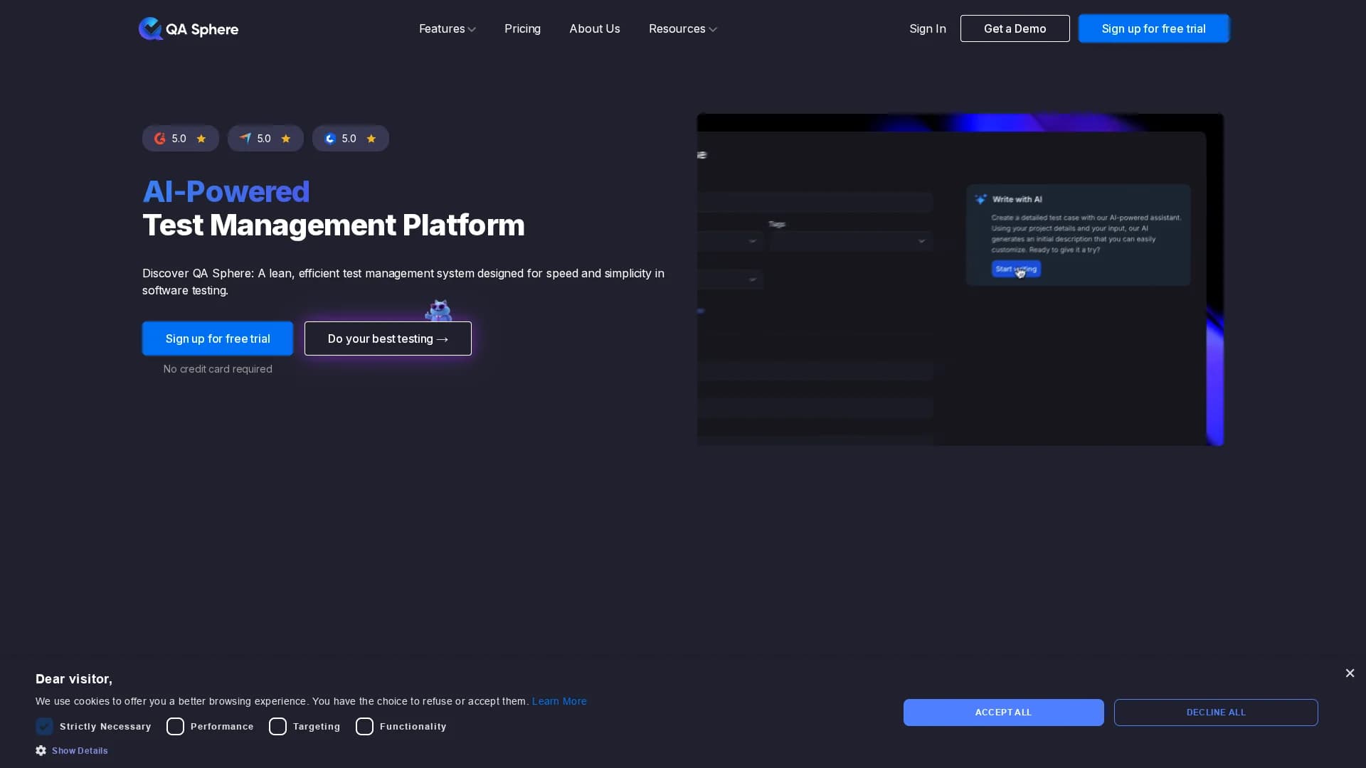 qa-sphere homepage
