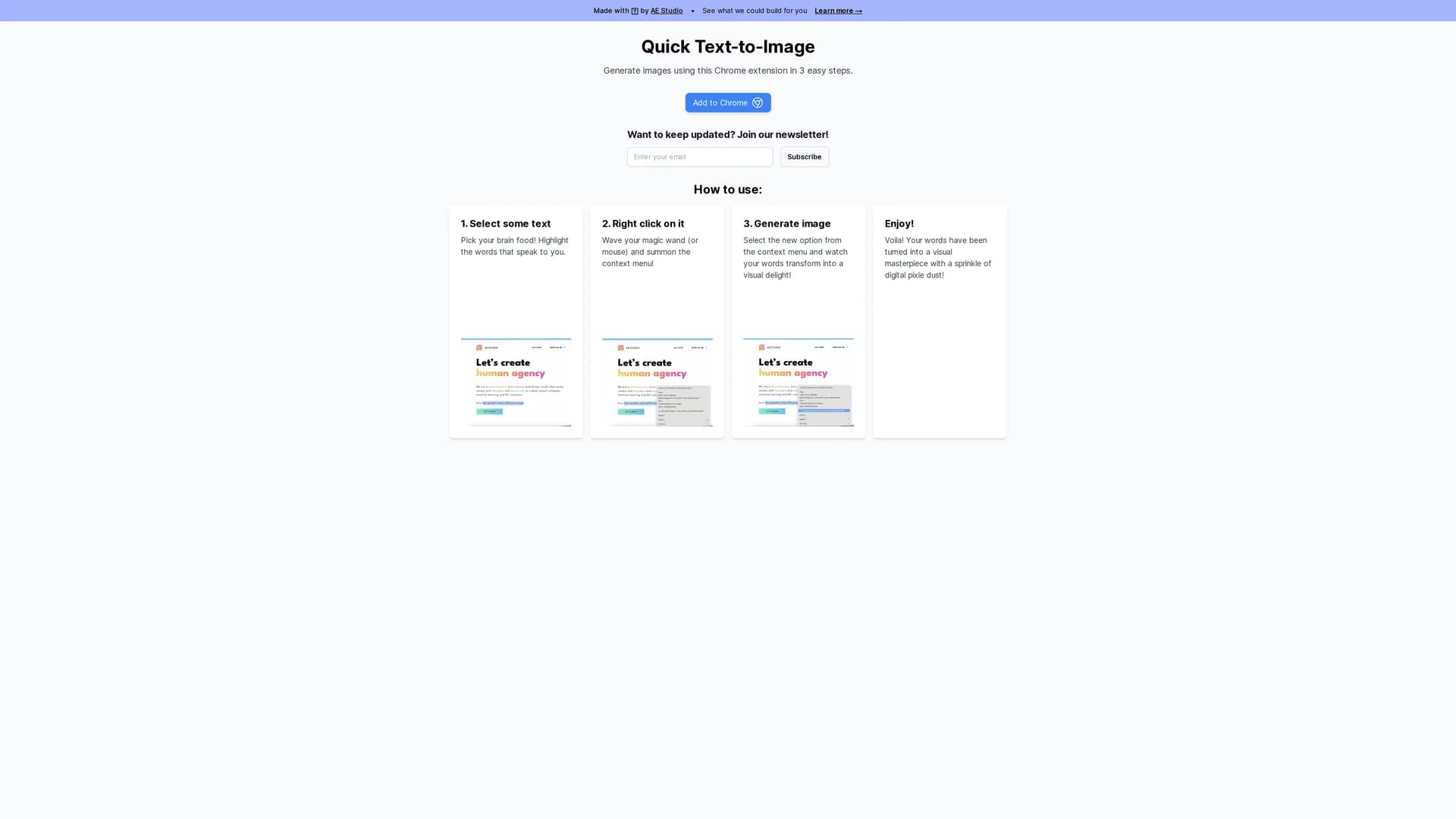 quick-text-to-image homepage