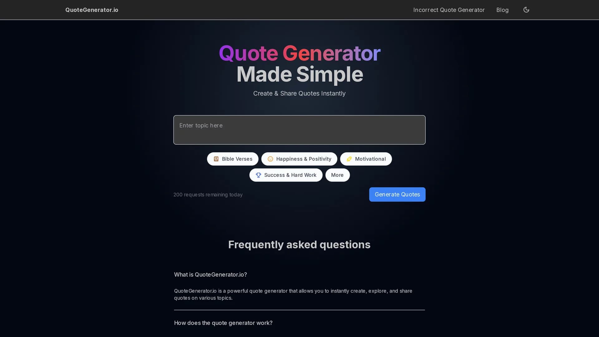 quotegenerator homepage