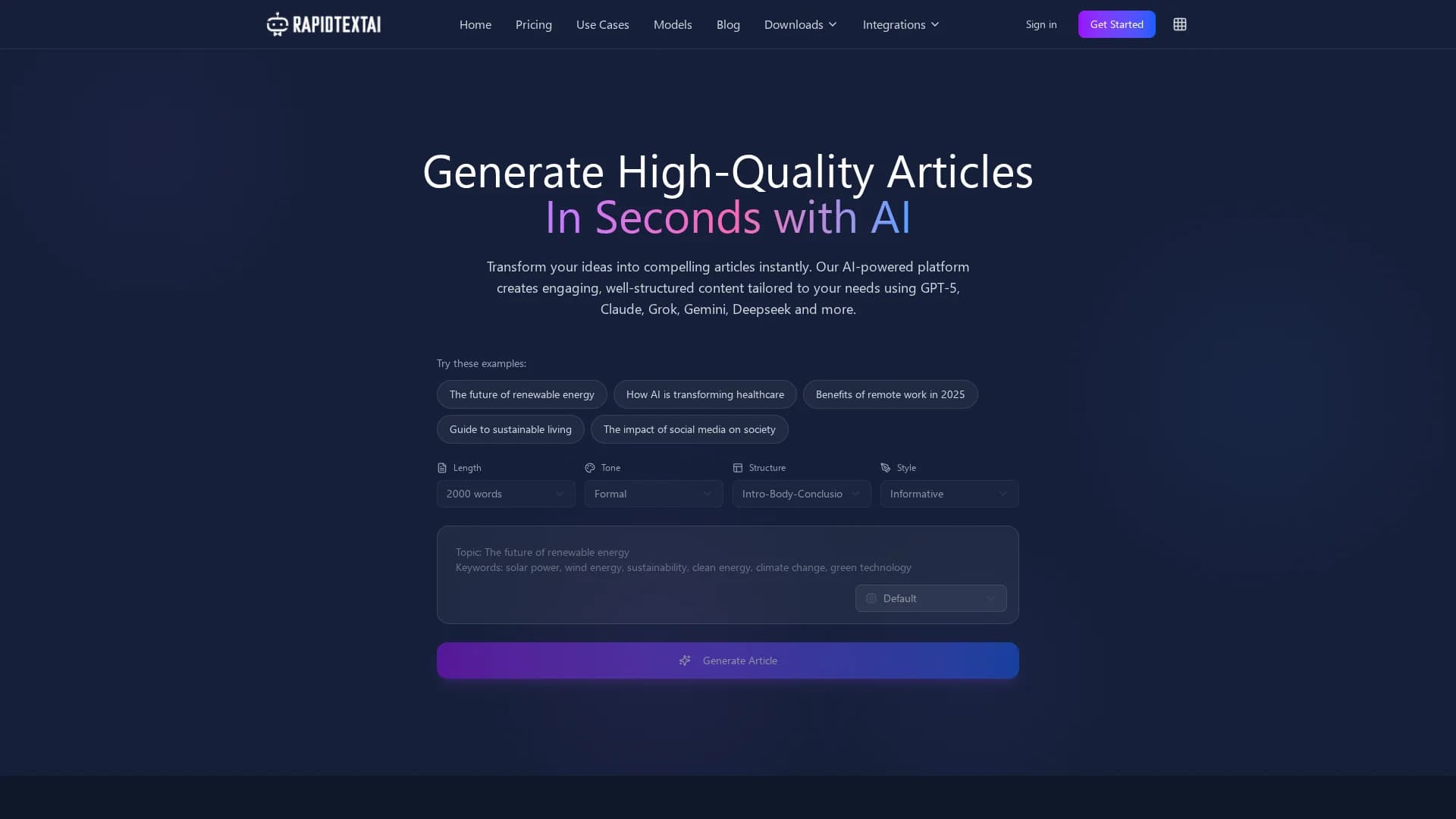 rapidtextai homepage