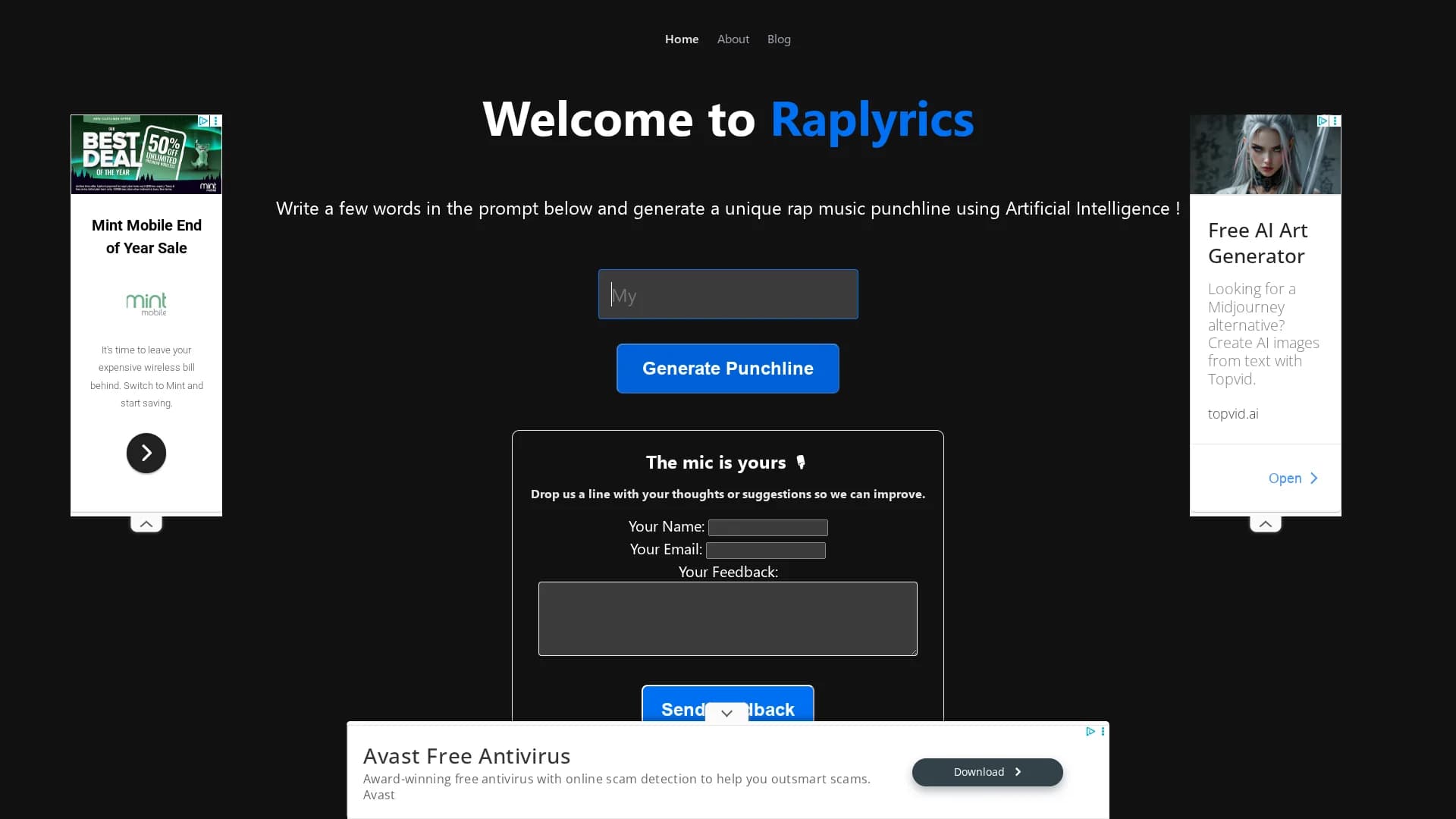 raplyrics homepage