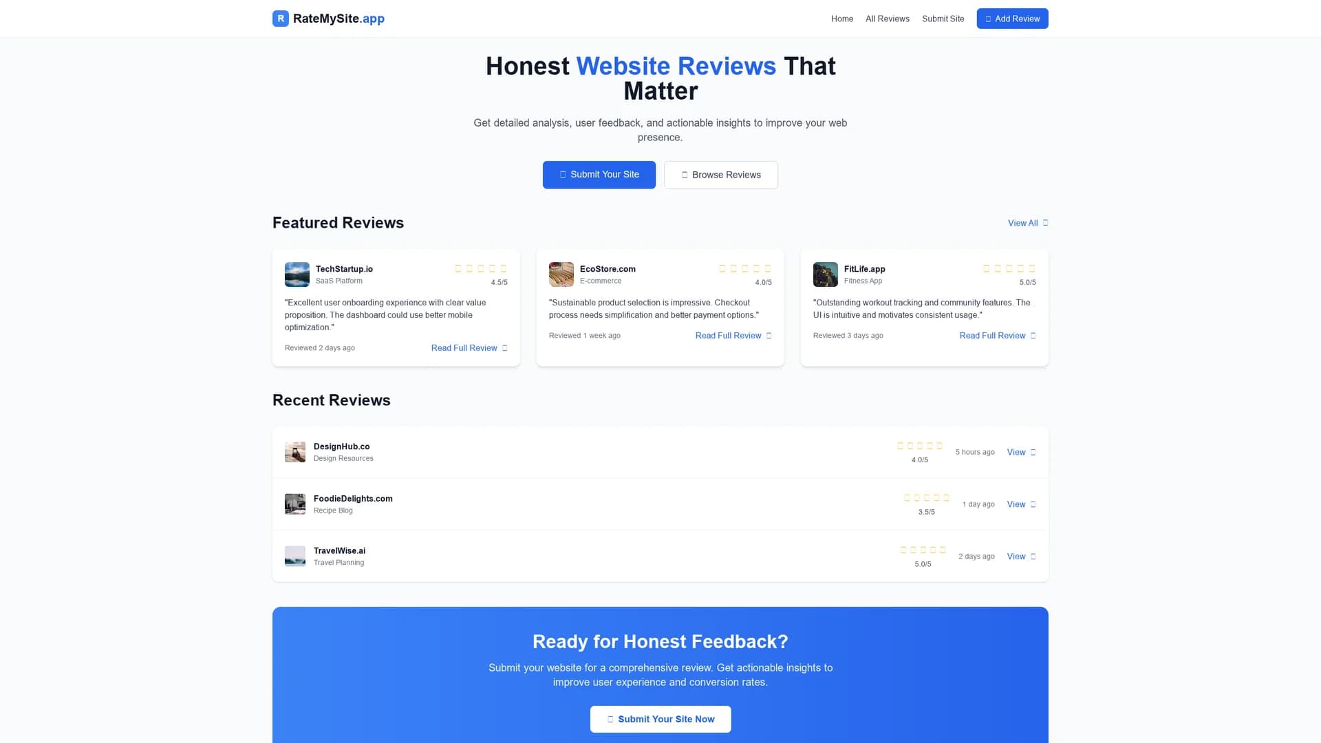 ratemysite-app homepage
