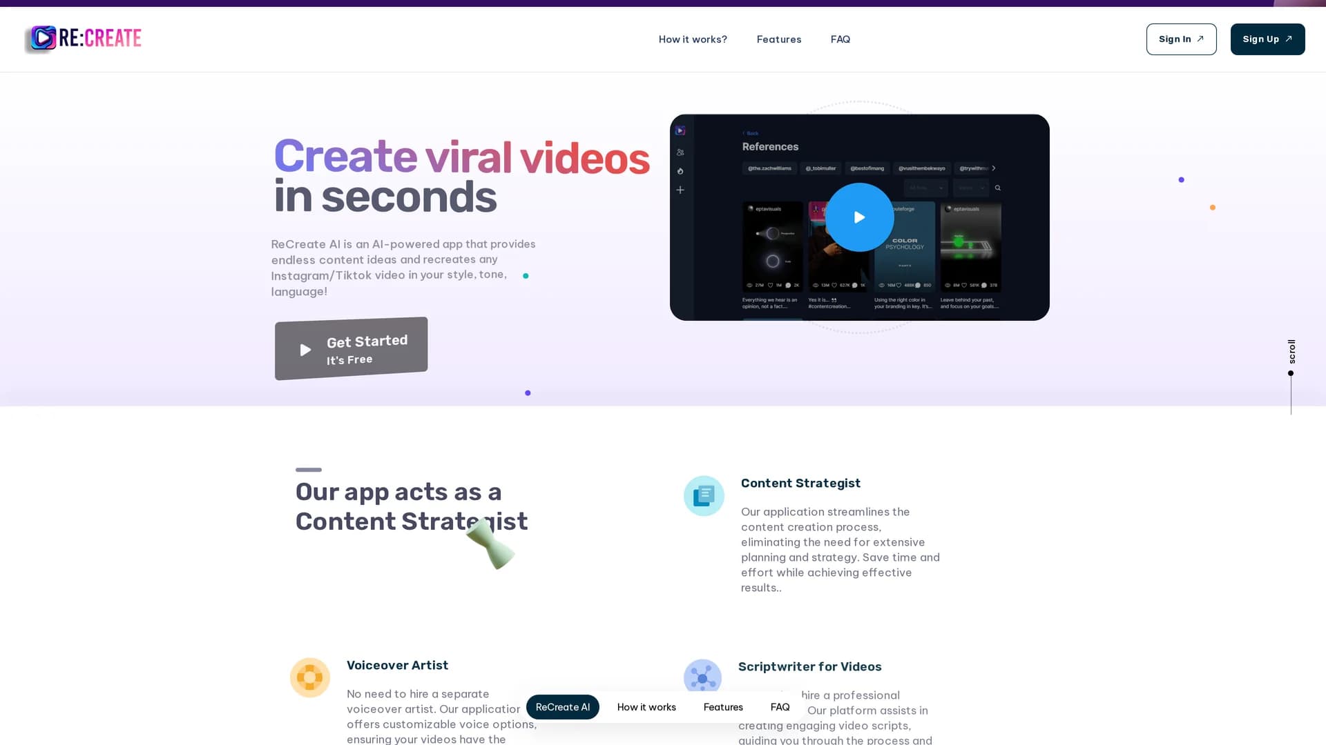 re-create-video homepage