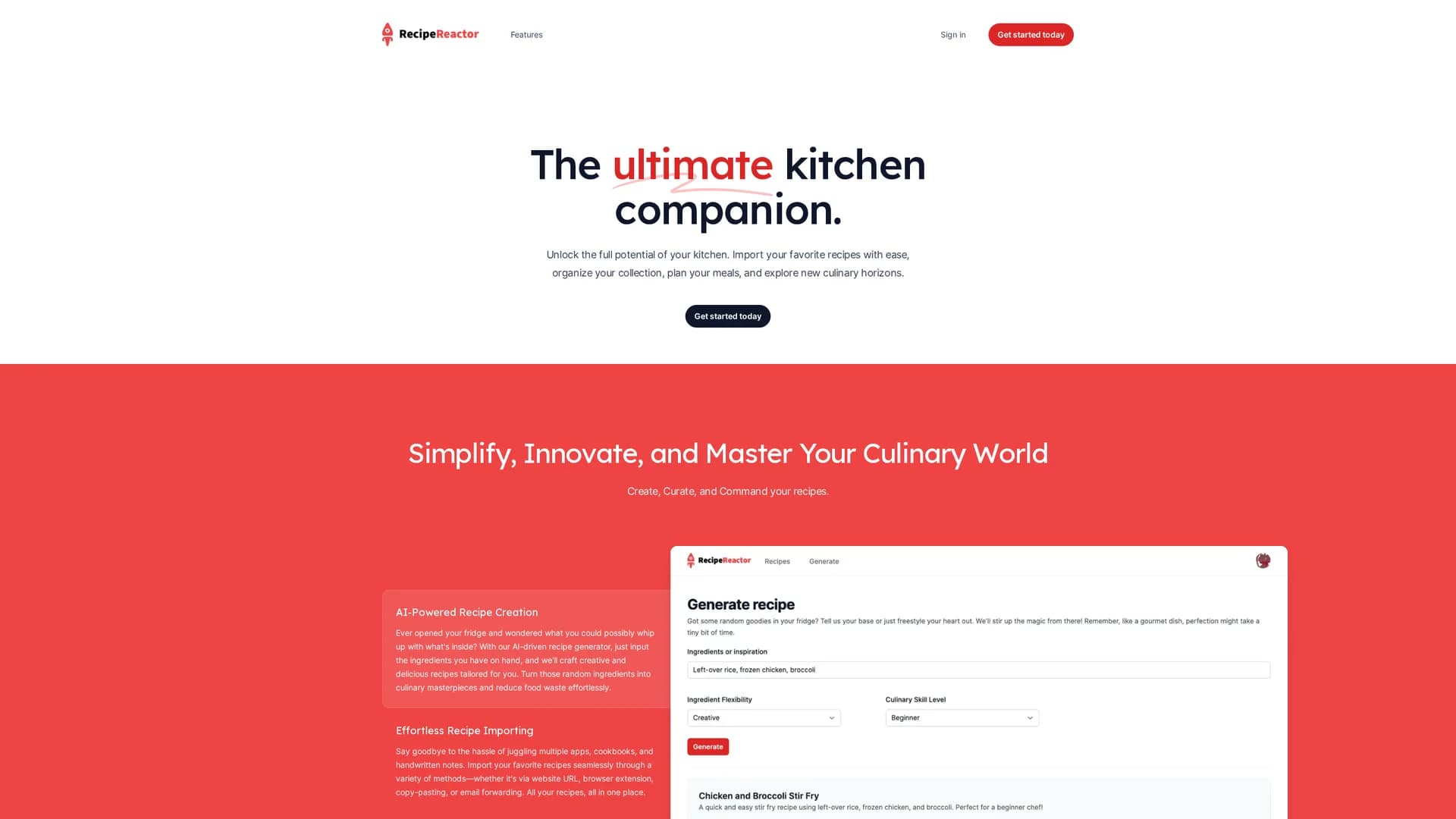 recipe-reactor homepage