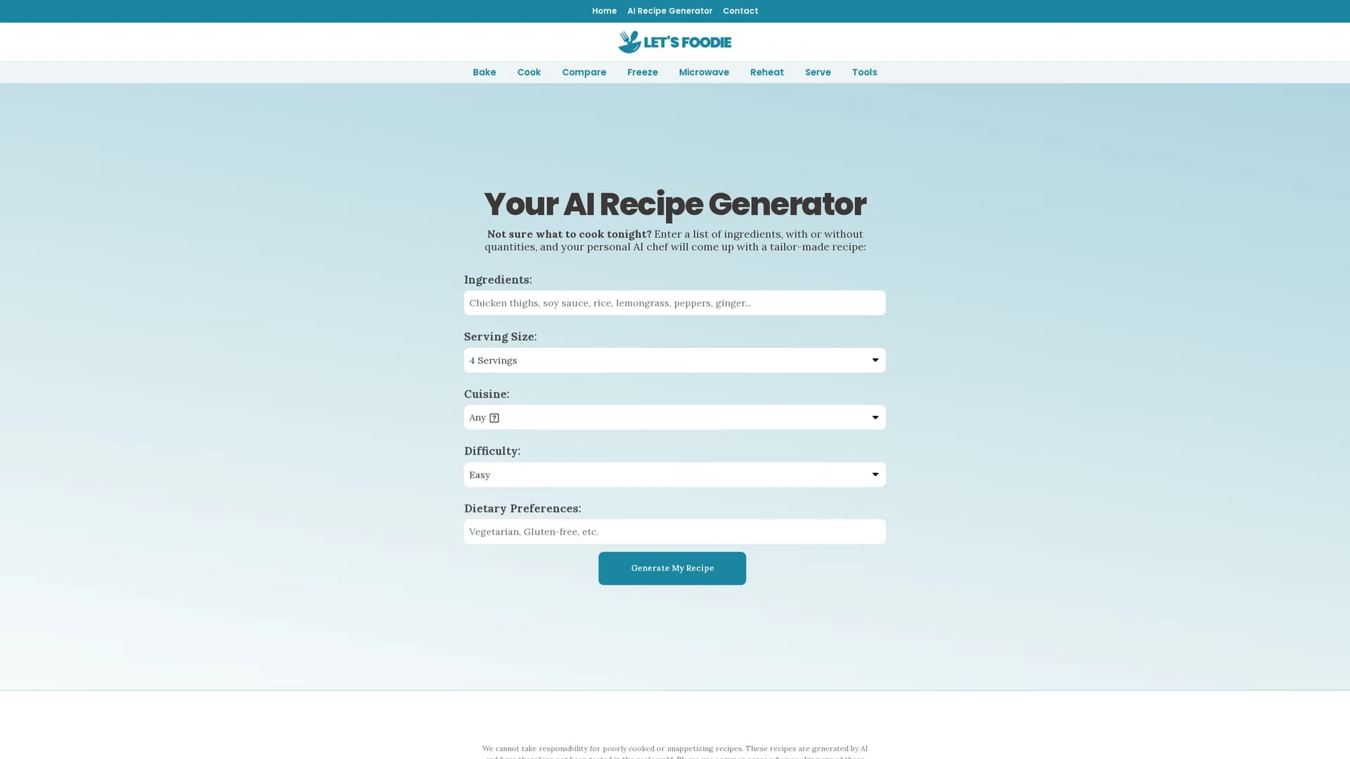 recipes-by-ai homepage