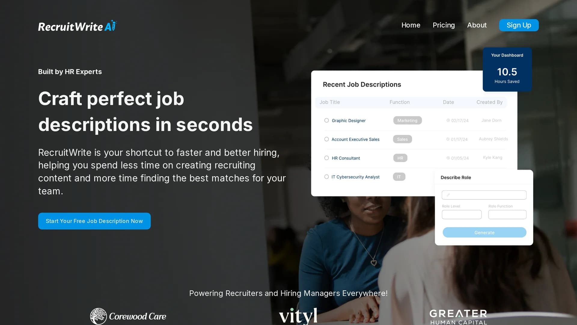 recruitwrite-ai homepage
