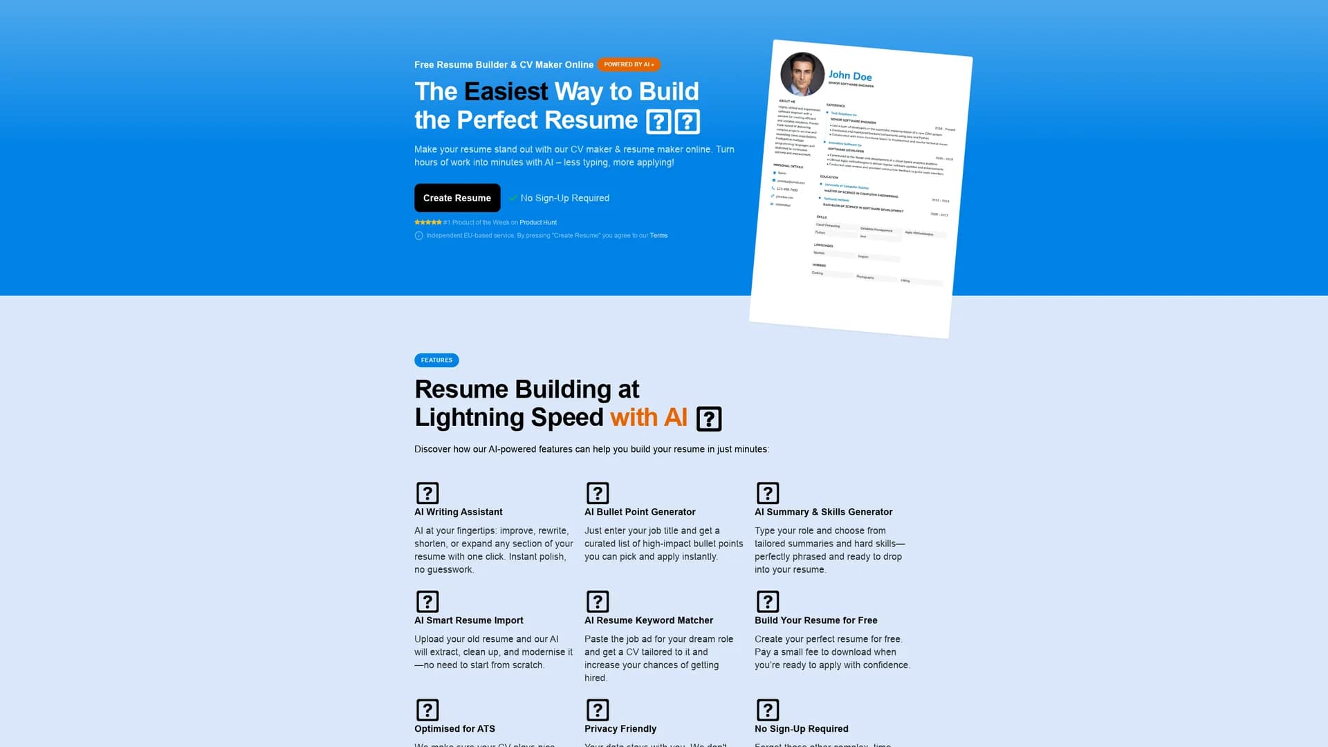 resume-maker homepage
