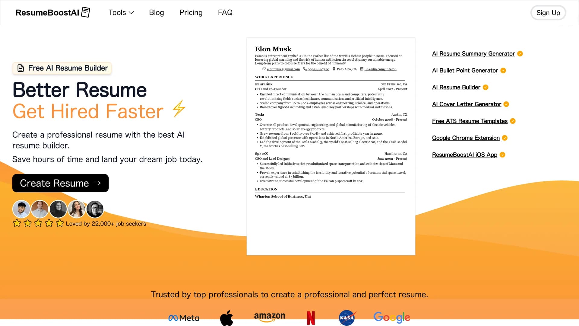 resumeboostai homepage