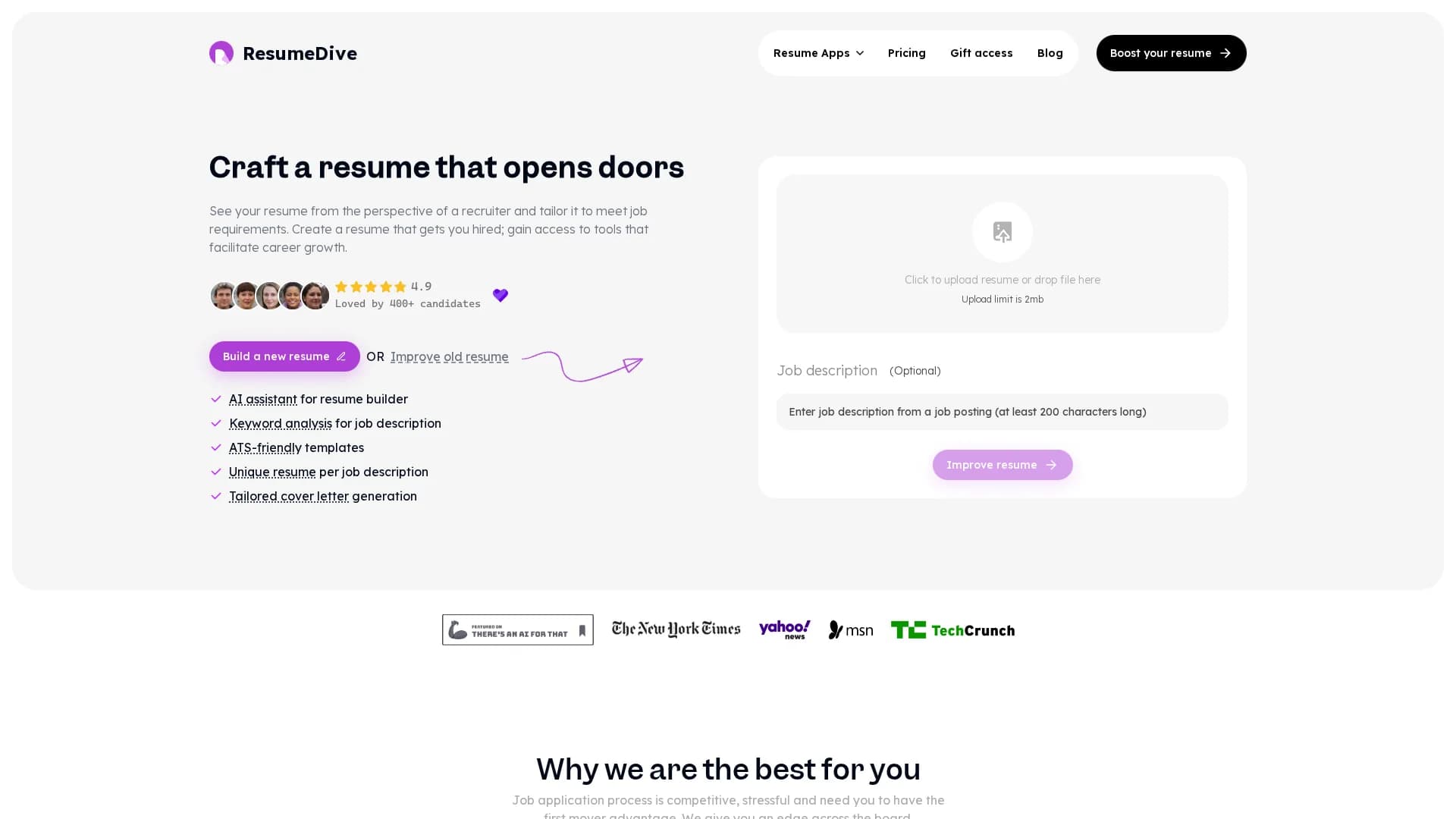 resumedive homepage