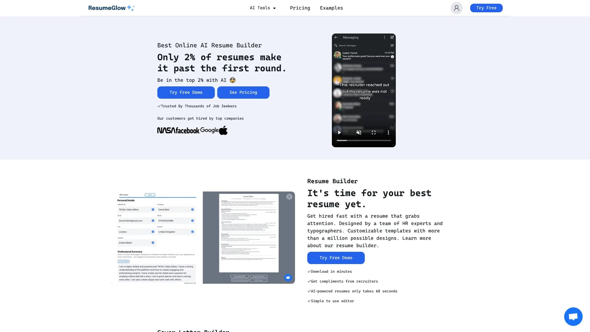 resumeglow homepage