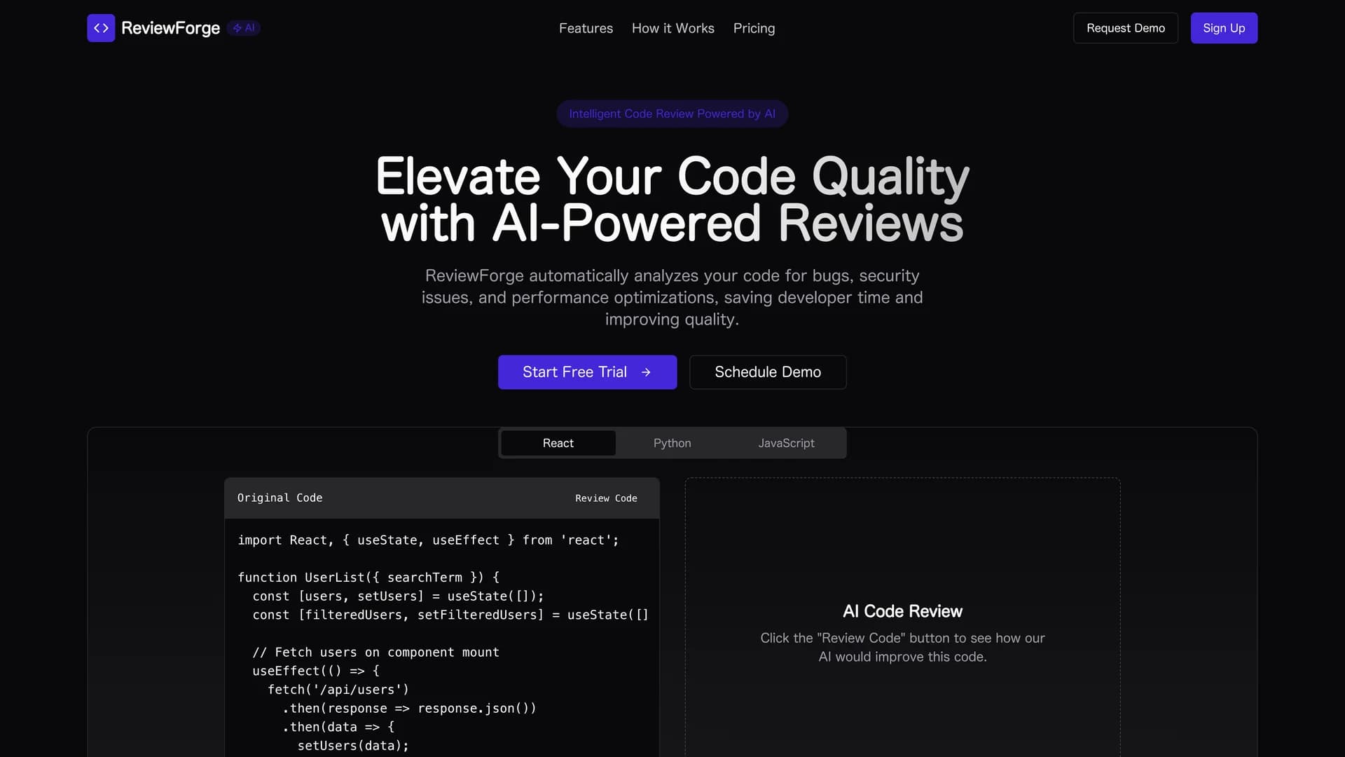 reviewforge homepage