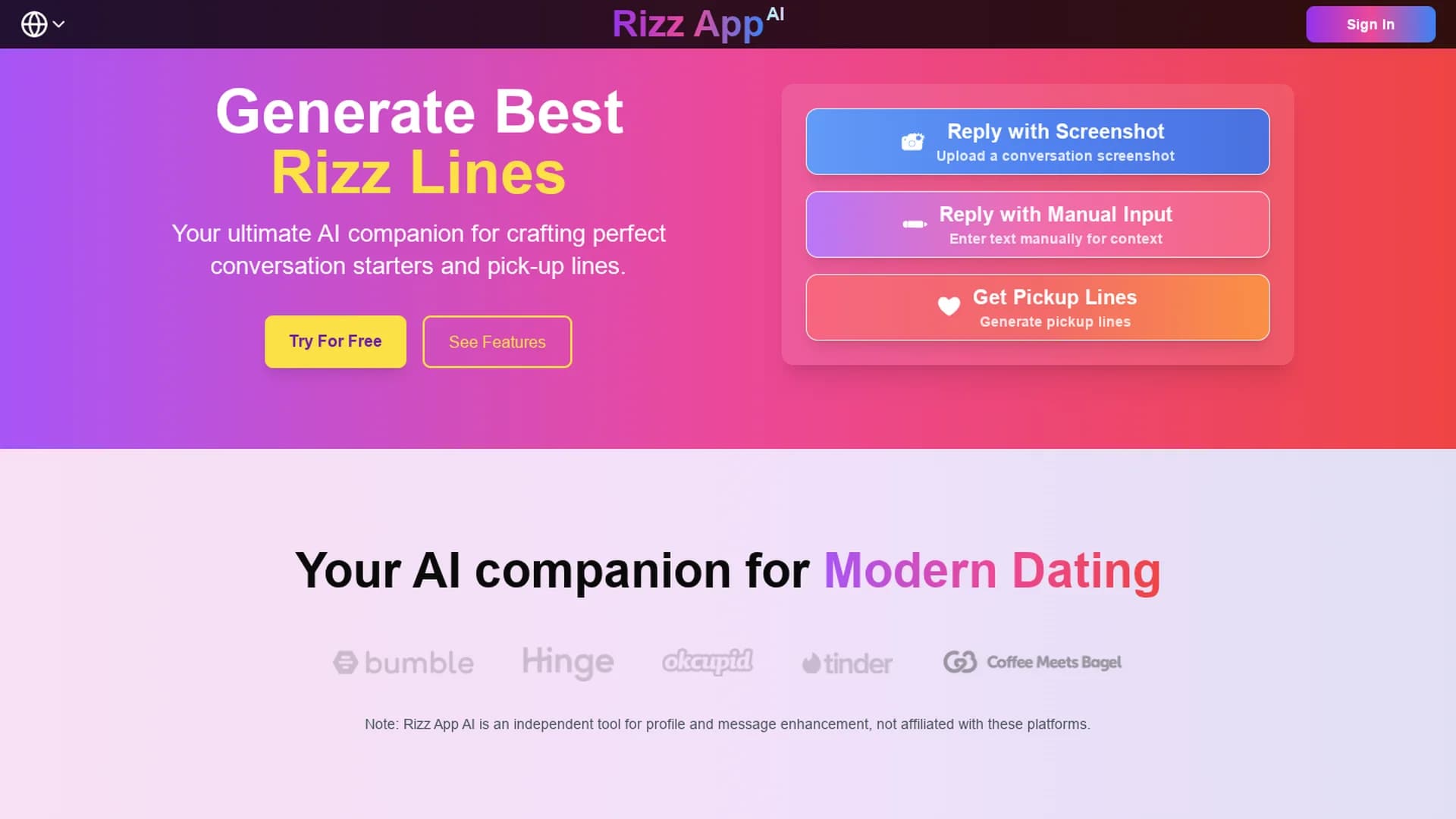 rizz-app-ai homepage