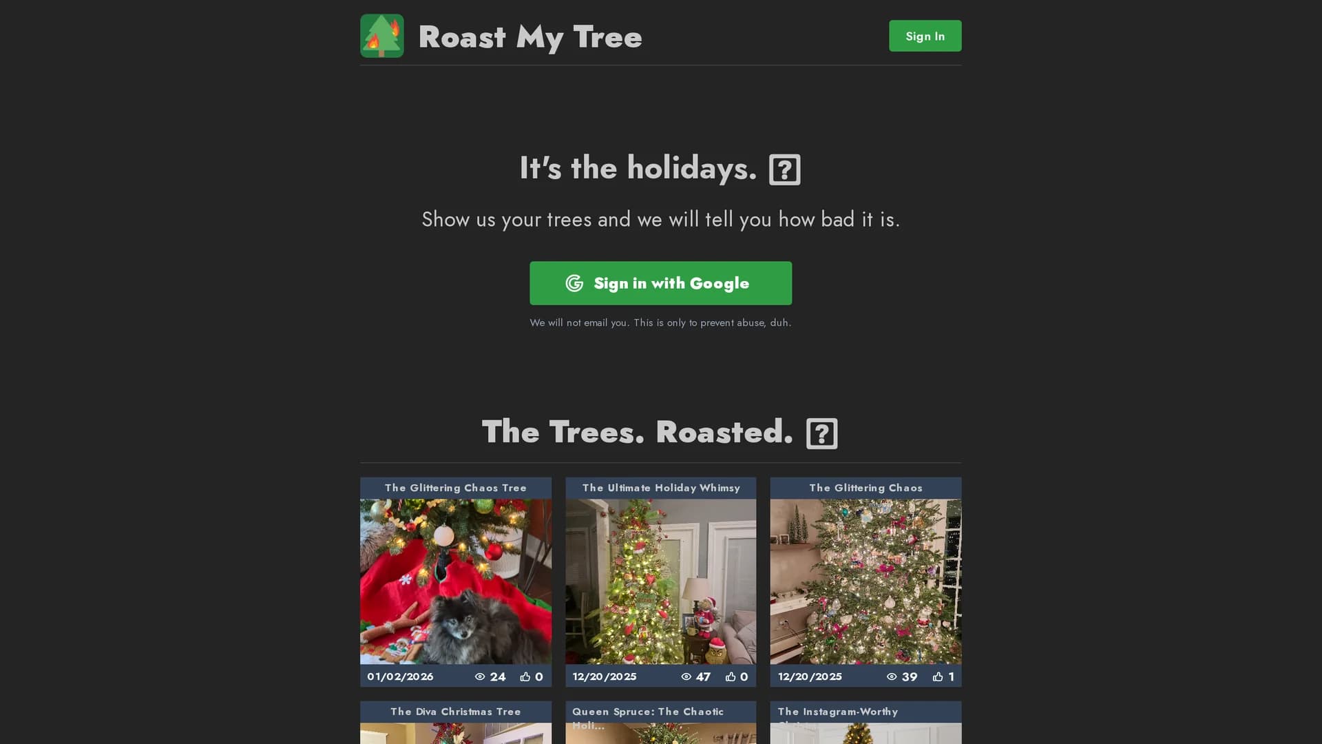 roast-my-tree homepage