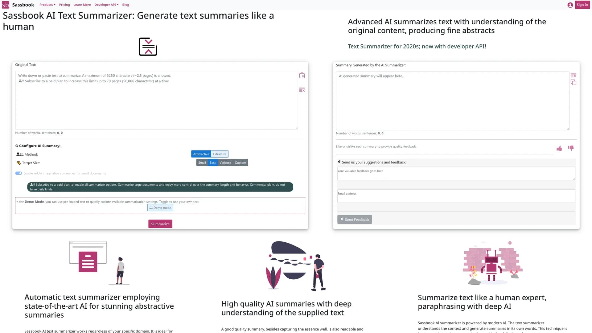 sassbook-ai-summarizer homepage