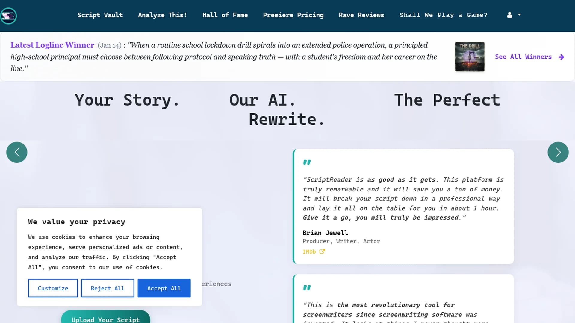 script-reader-ai homepage