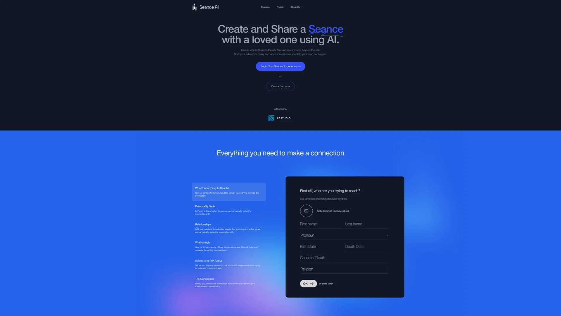 seance-ai homepage