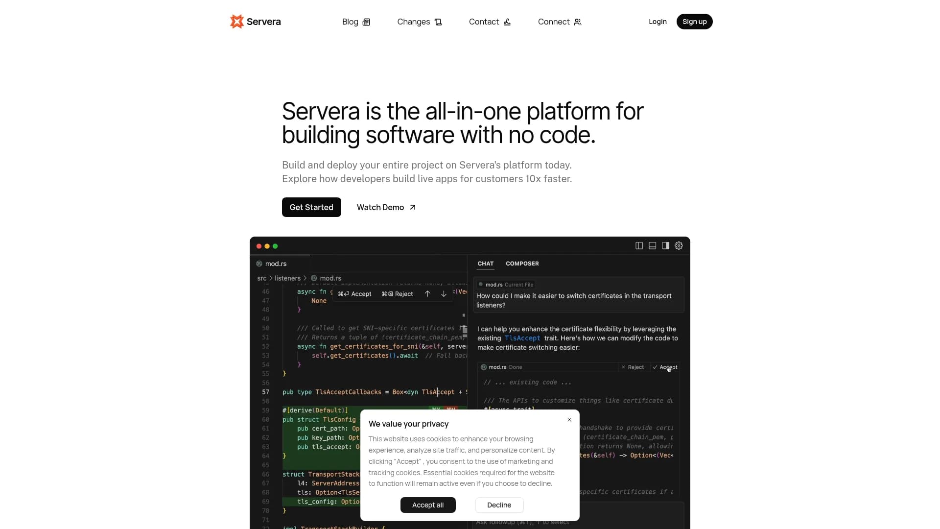 servera homepage