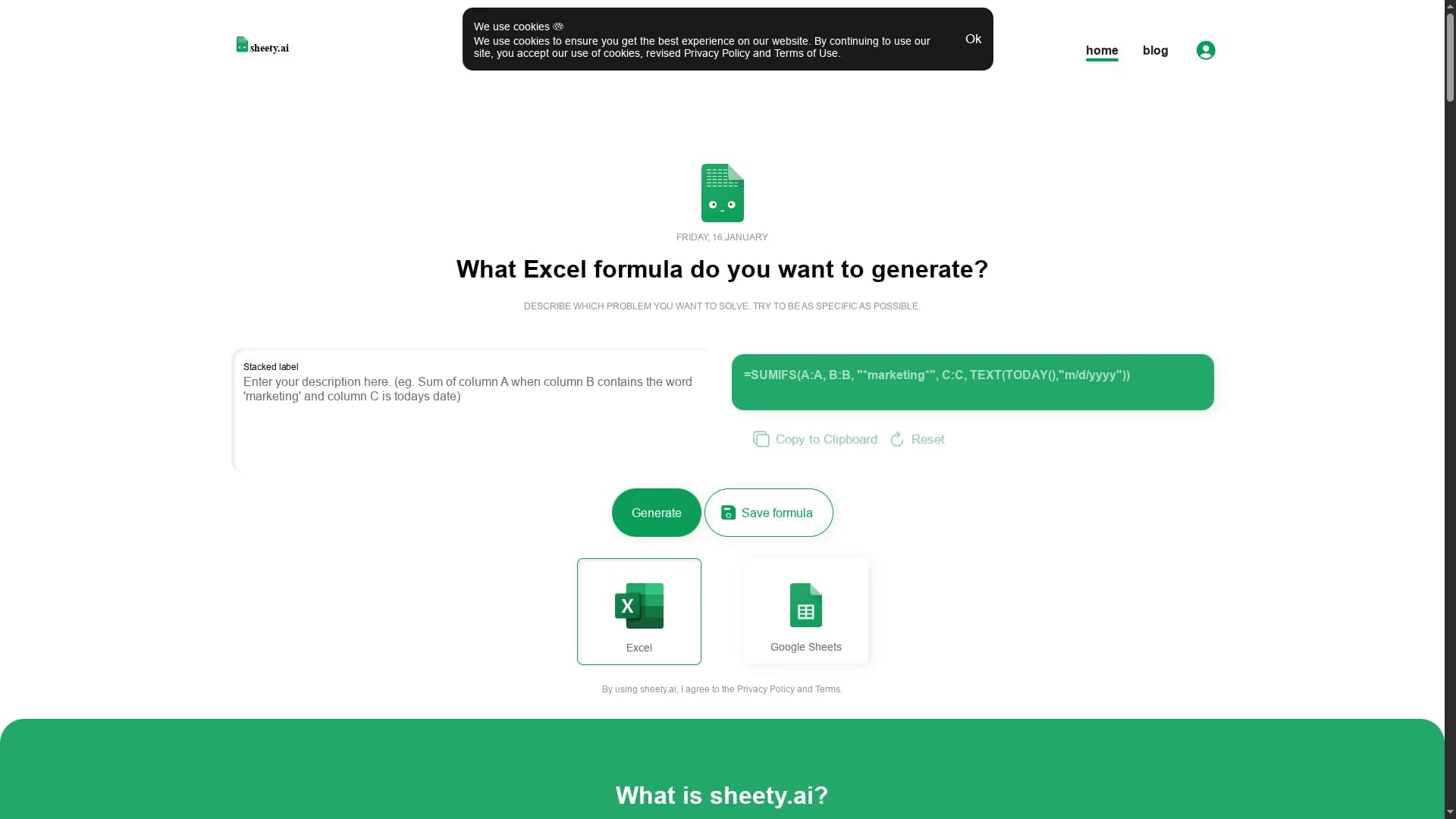 sheety homepage