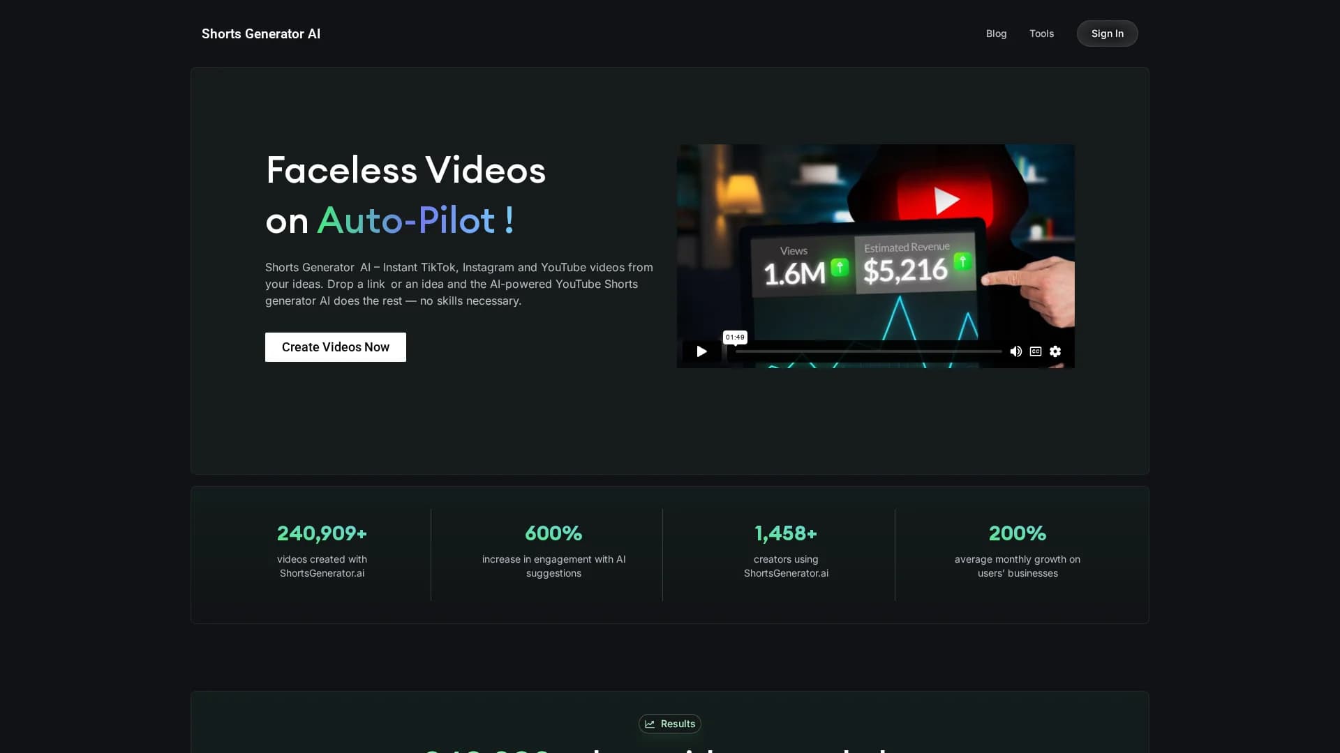 shorts-generator homepage