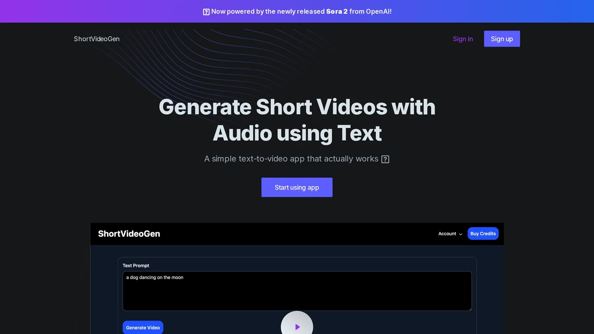 shortvideogen homepage