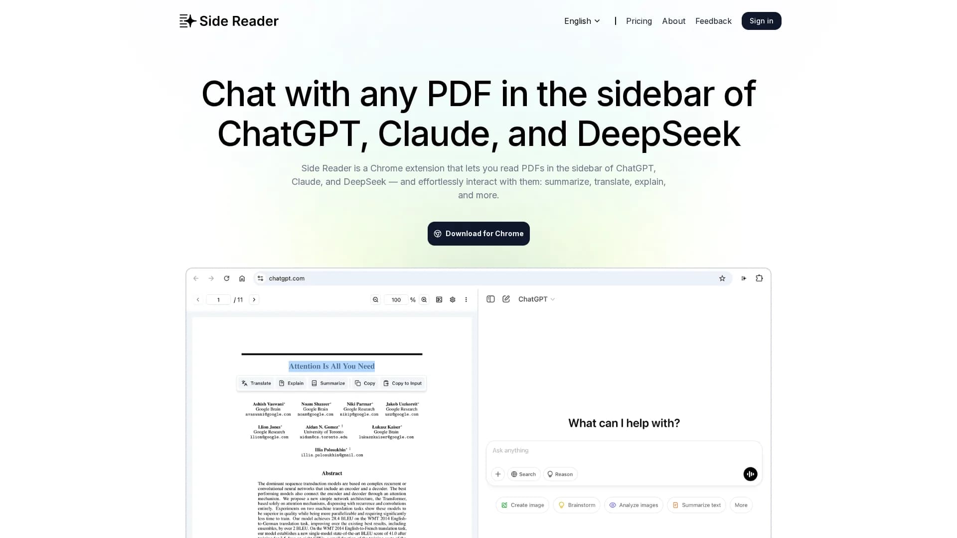 side-reader homepage