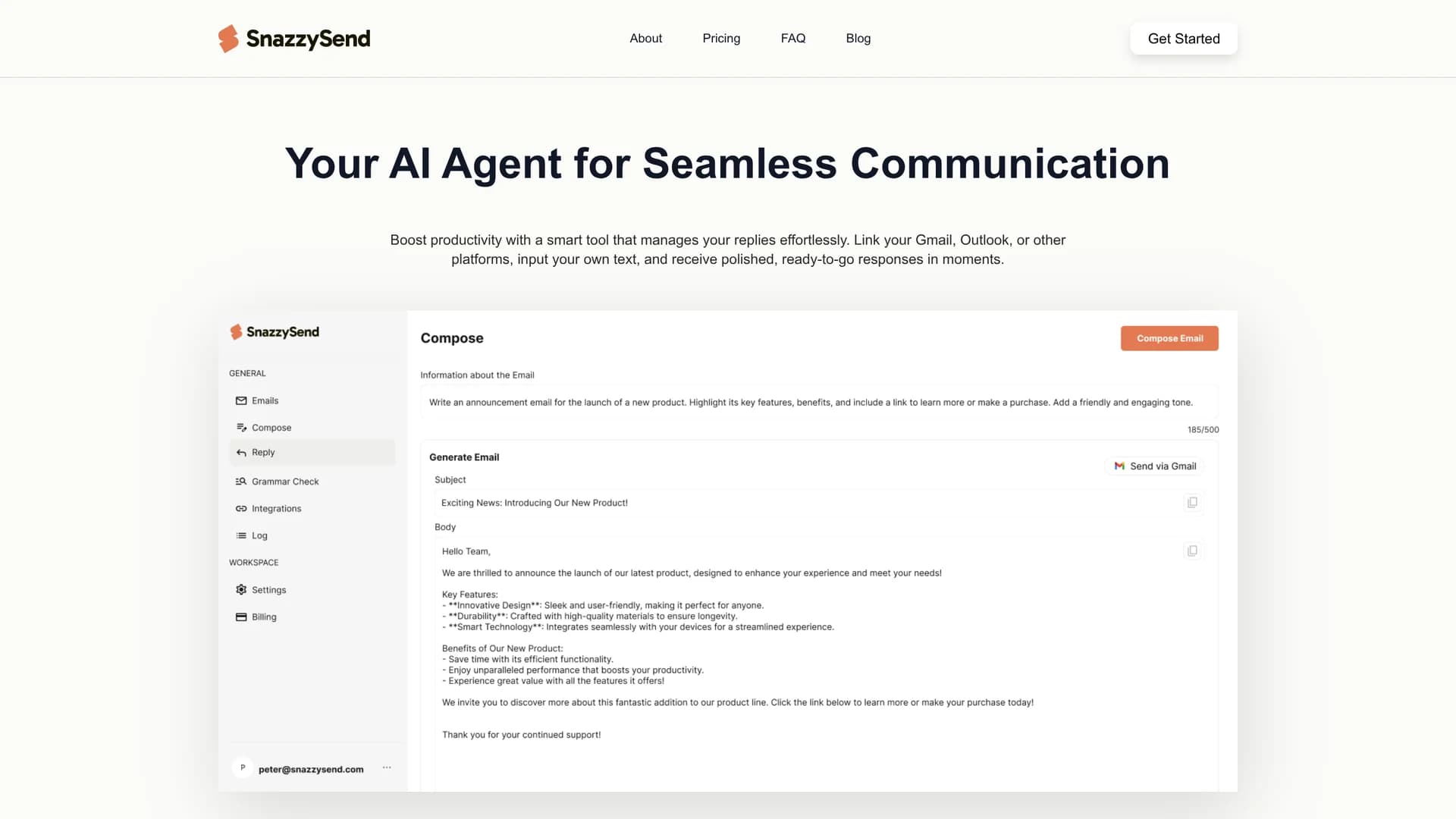 snazzy-send homepage
