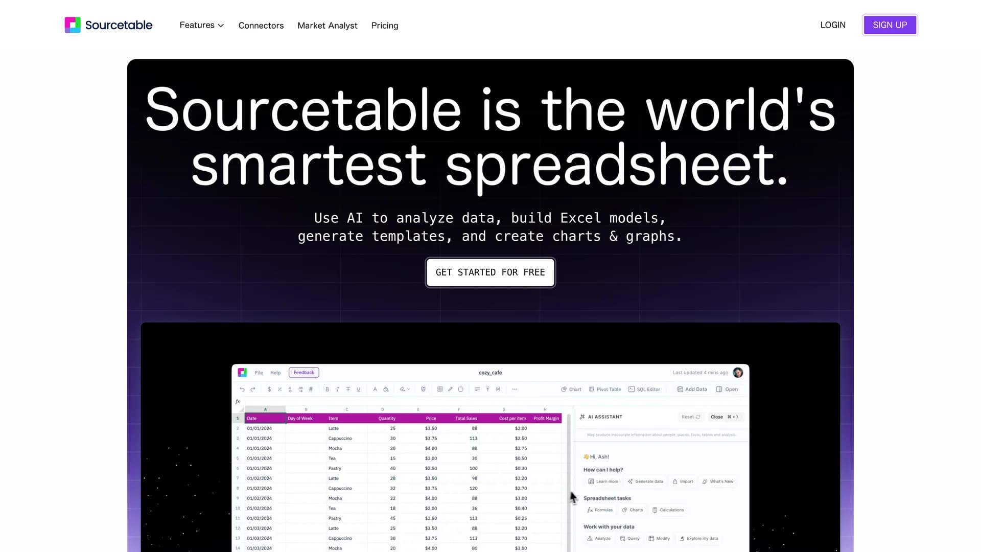 sourcetable homepage