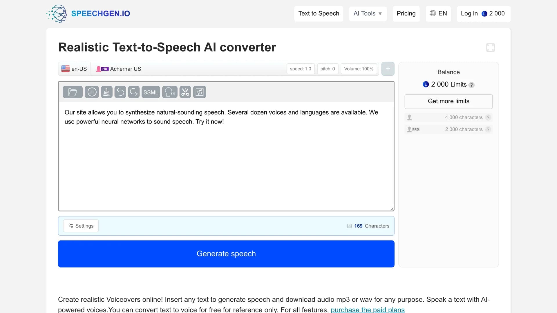 speechgen-io homepage