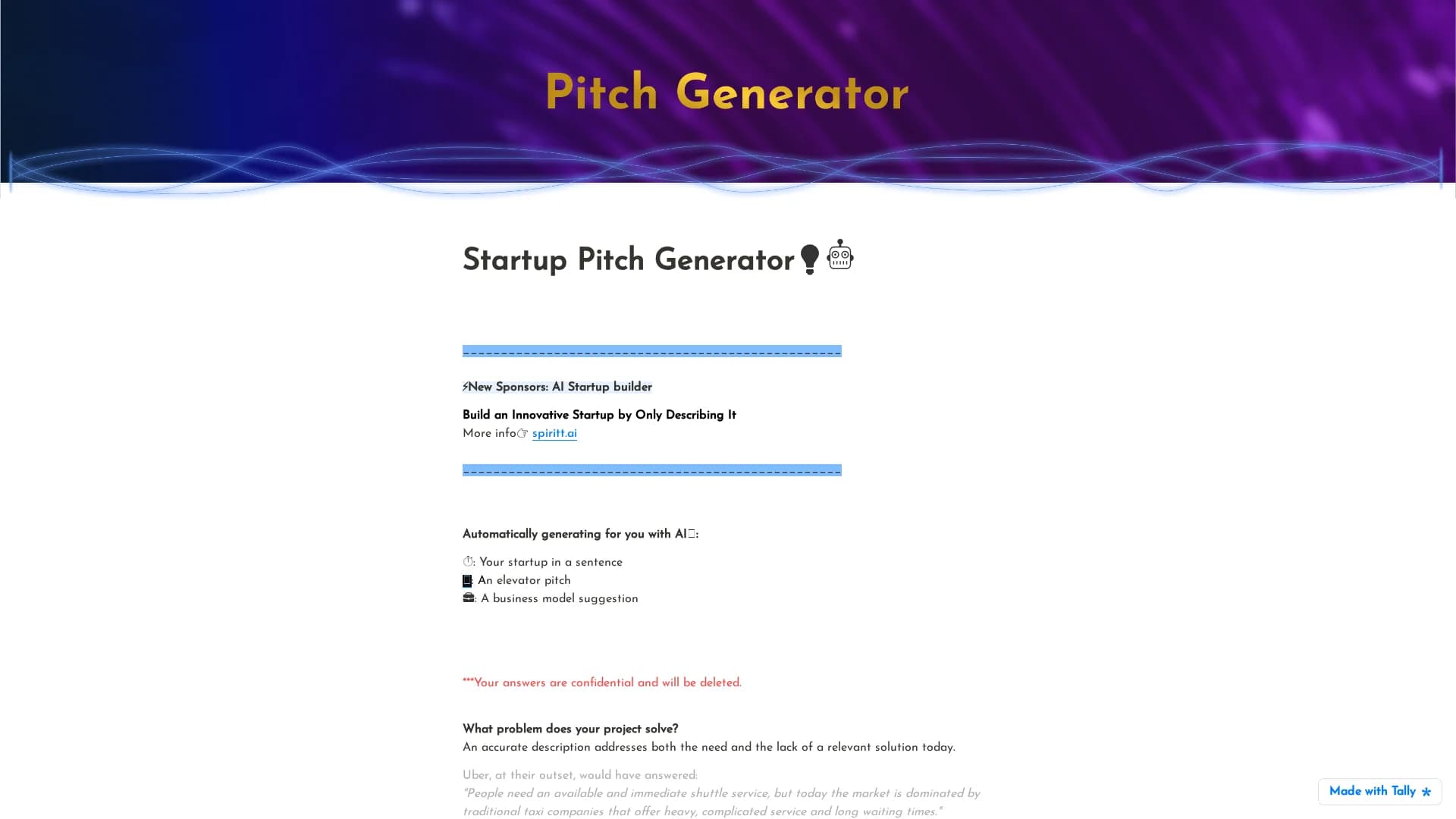 startup-pitch-generator homepage