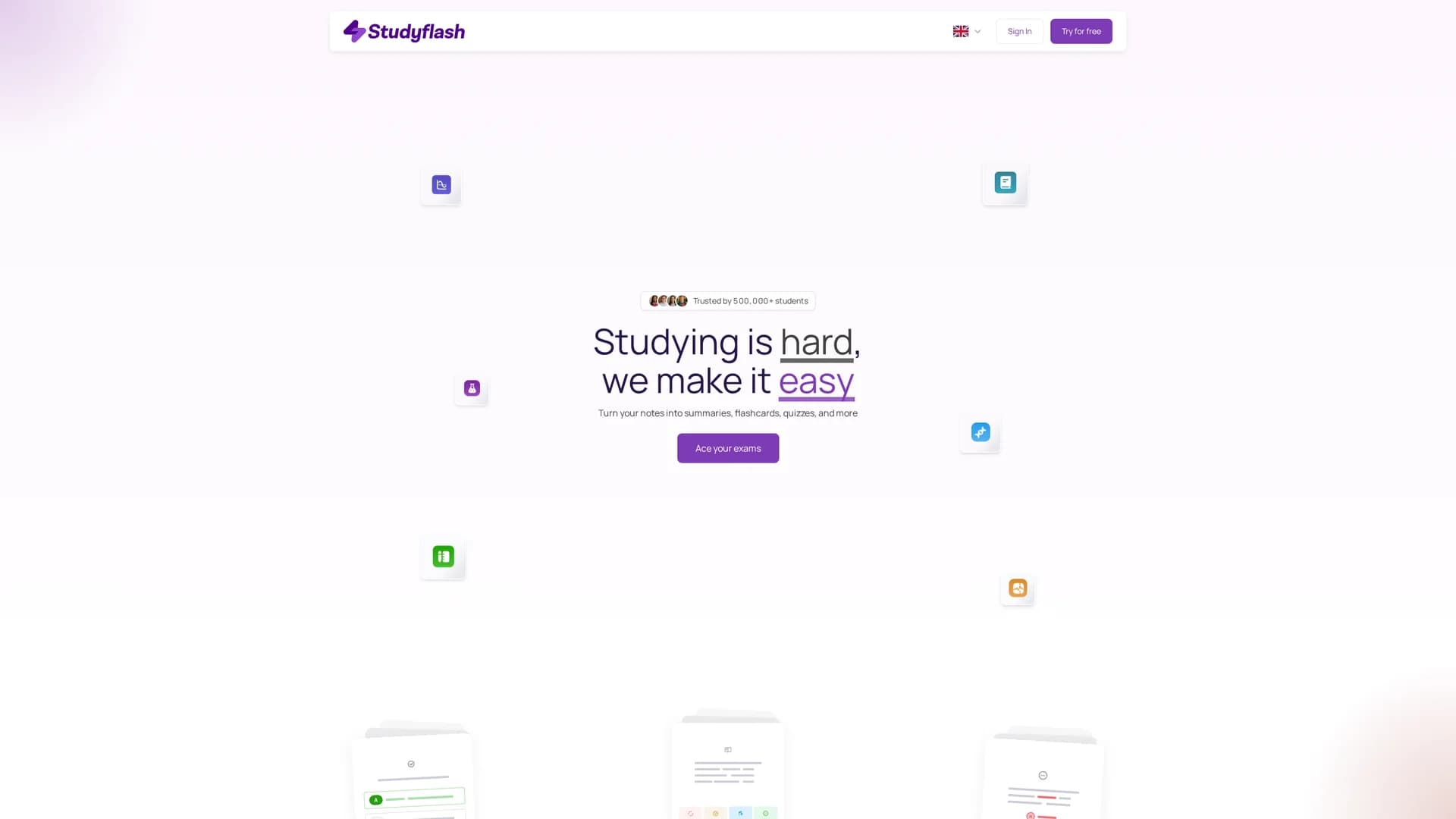 studyflash homepage