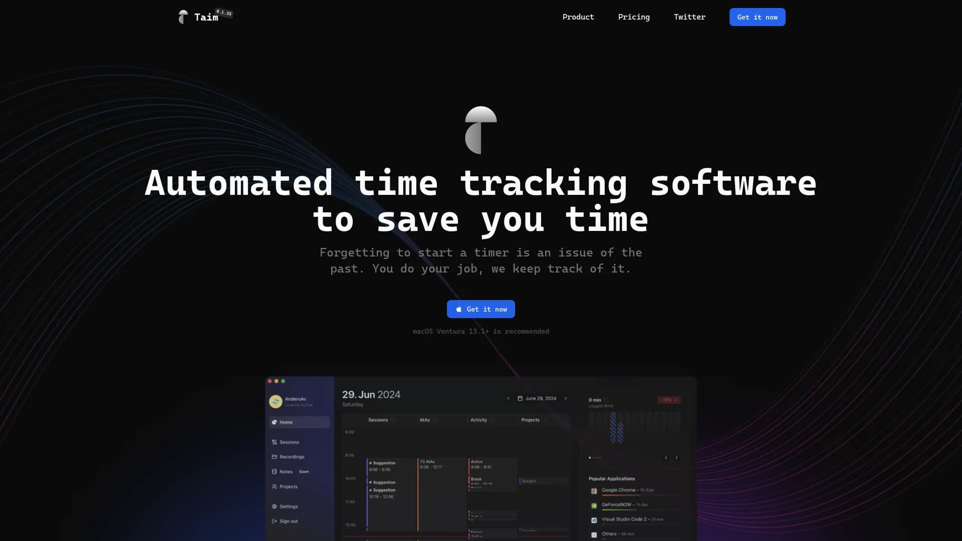 taim-app homepage