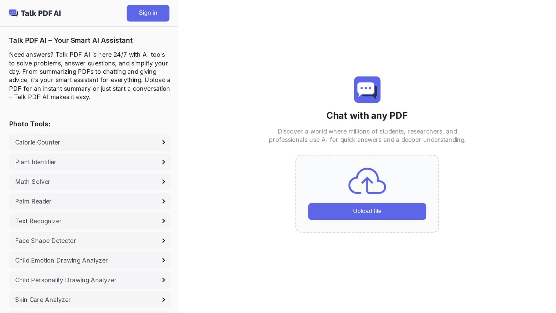 talk-pdf-ai homepage