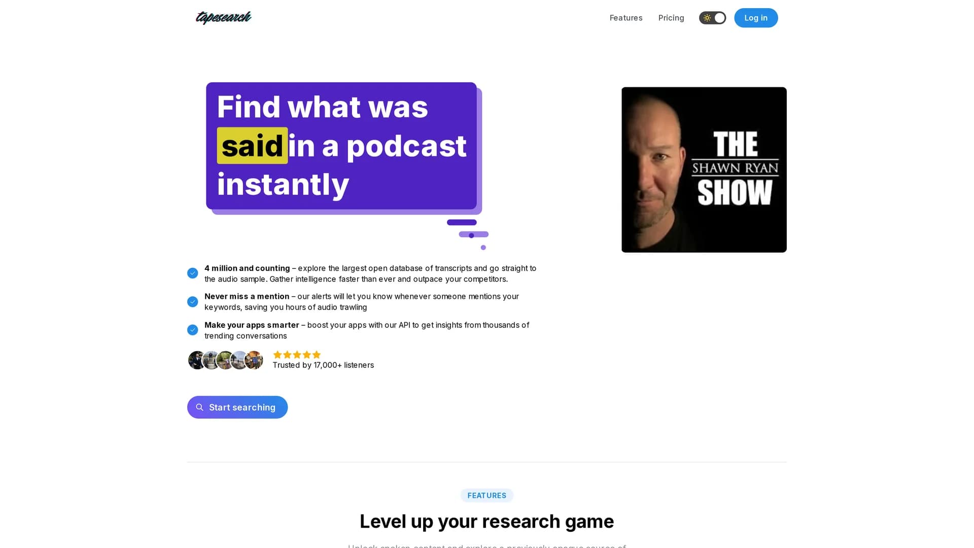 tapesearch homepage