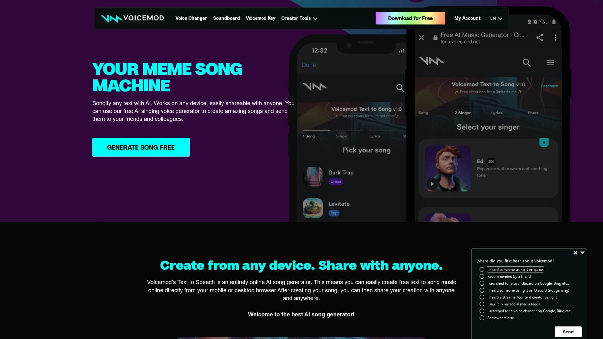 text-to-song homepage