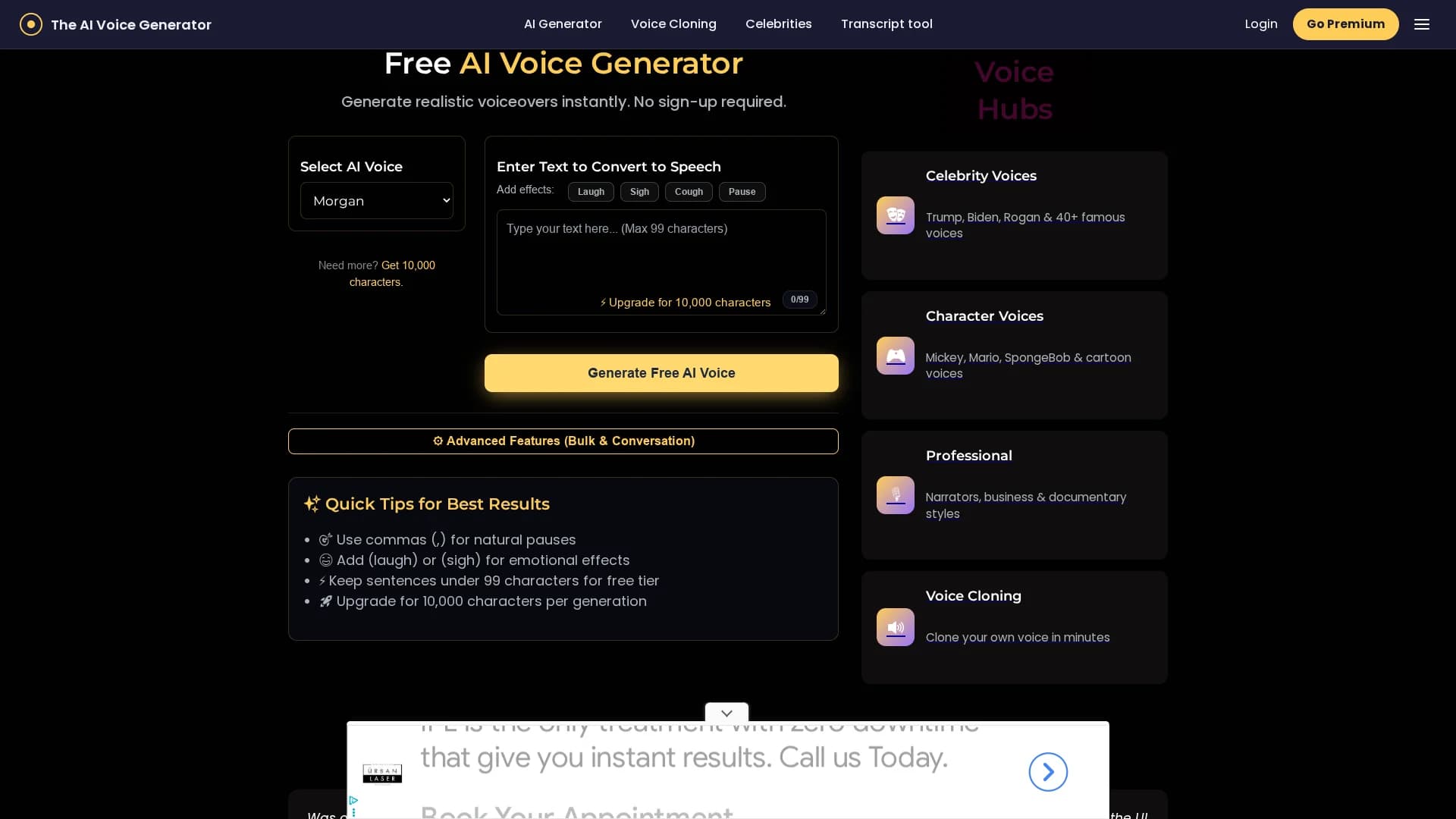 the-ai-voice-generator homepage
