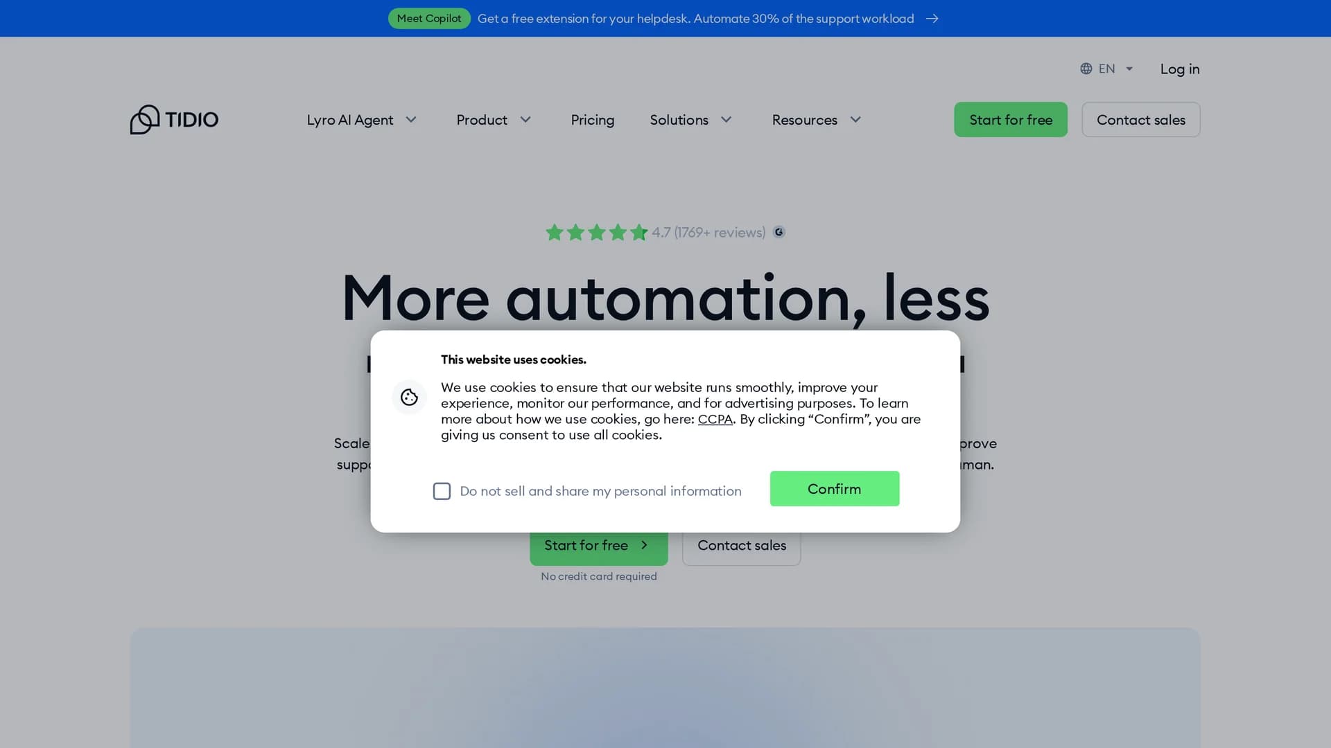 tidio homepage