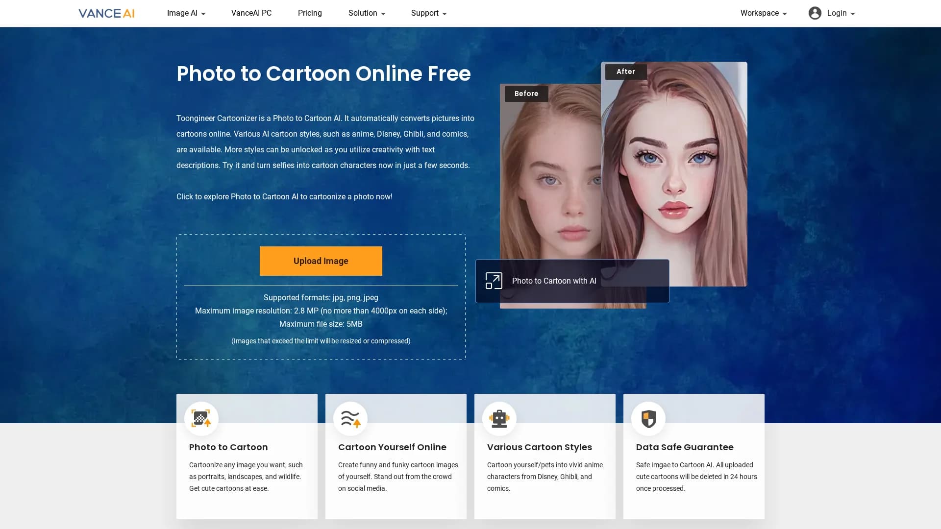 toongineer-cartoonizer homepage
