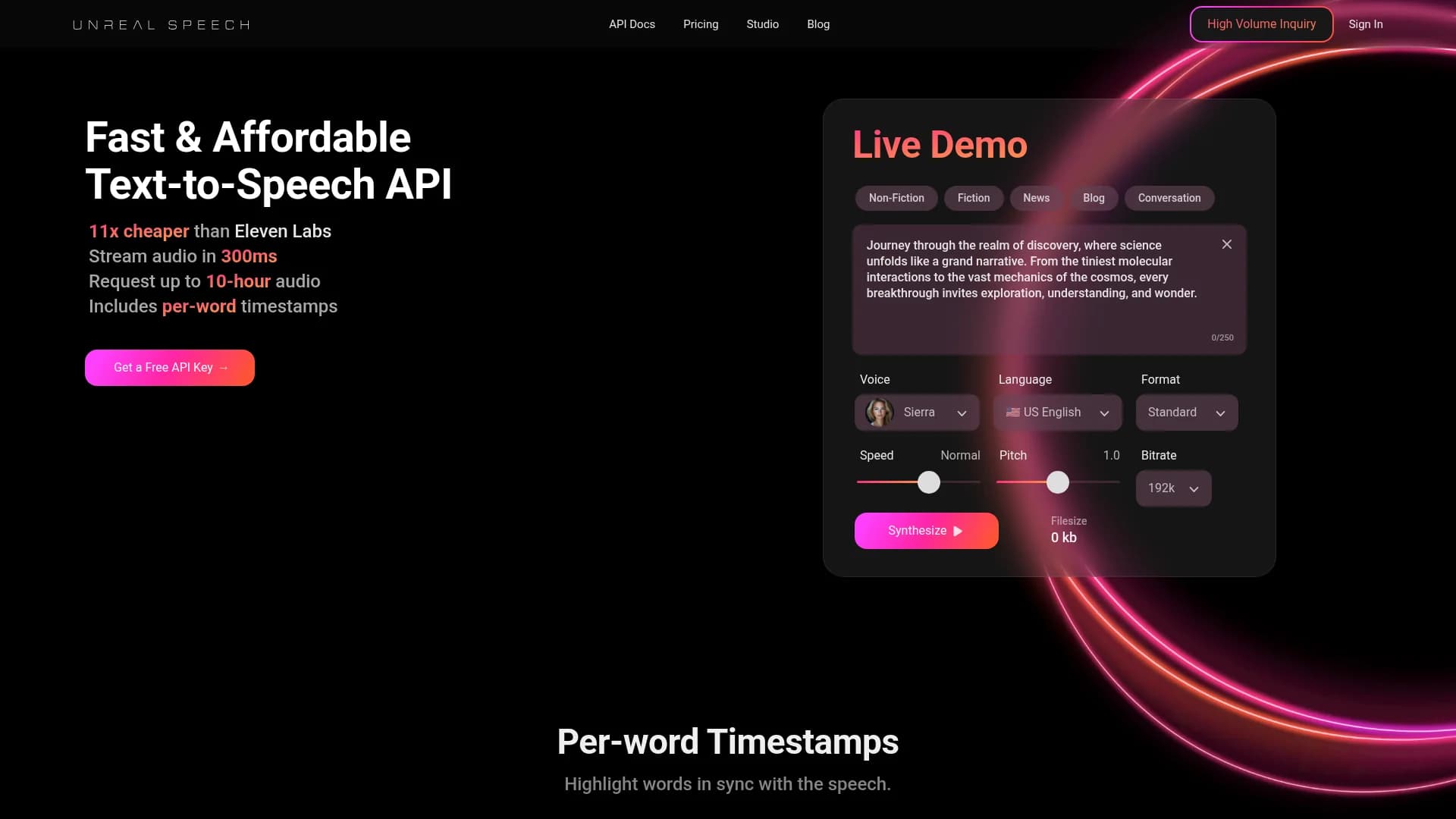 unreal-speech homepage