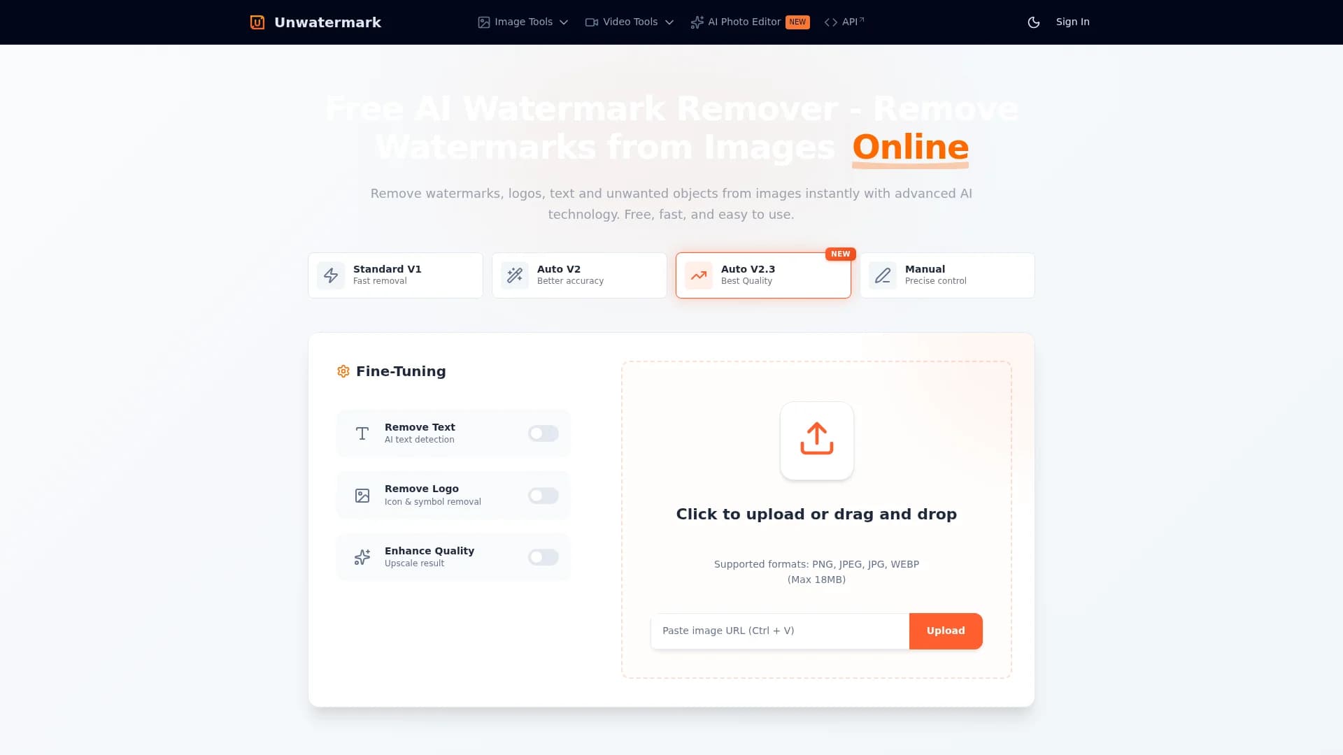 unwatermark-ai homepage