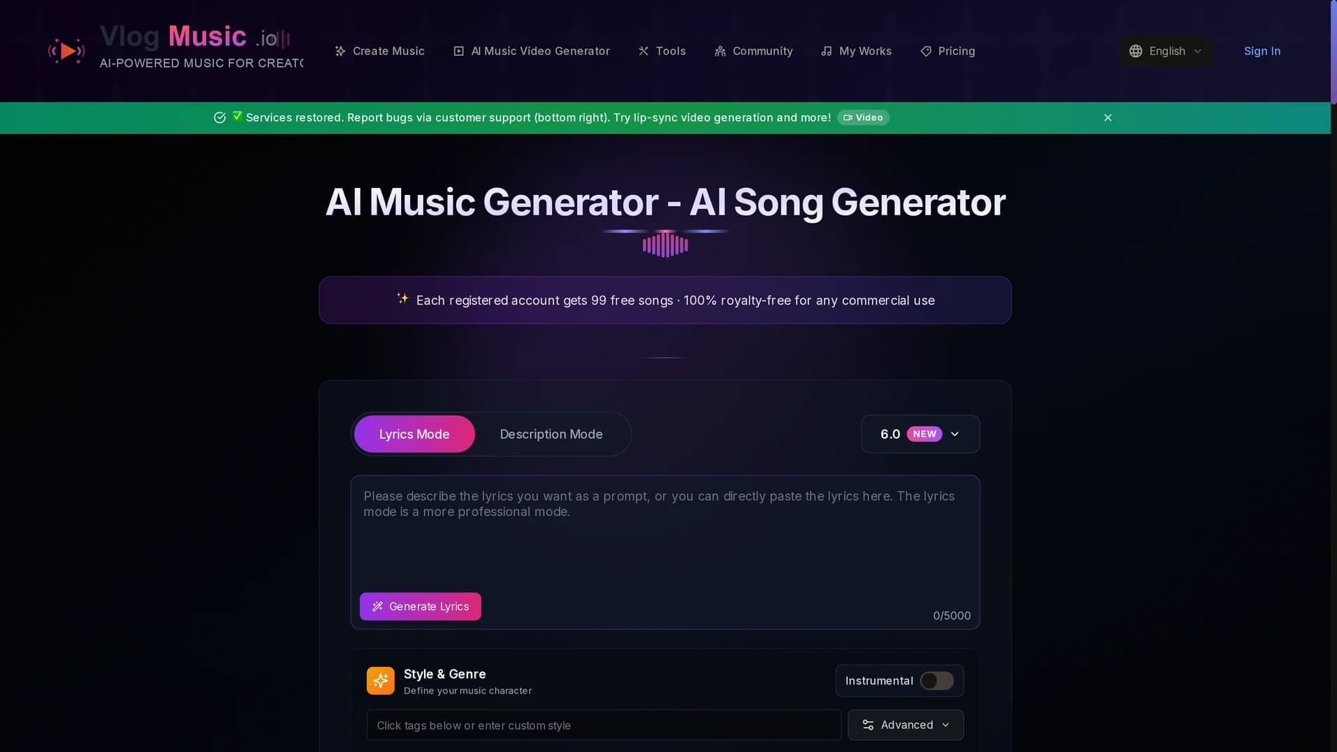 vlogmusic-io homepage