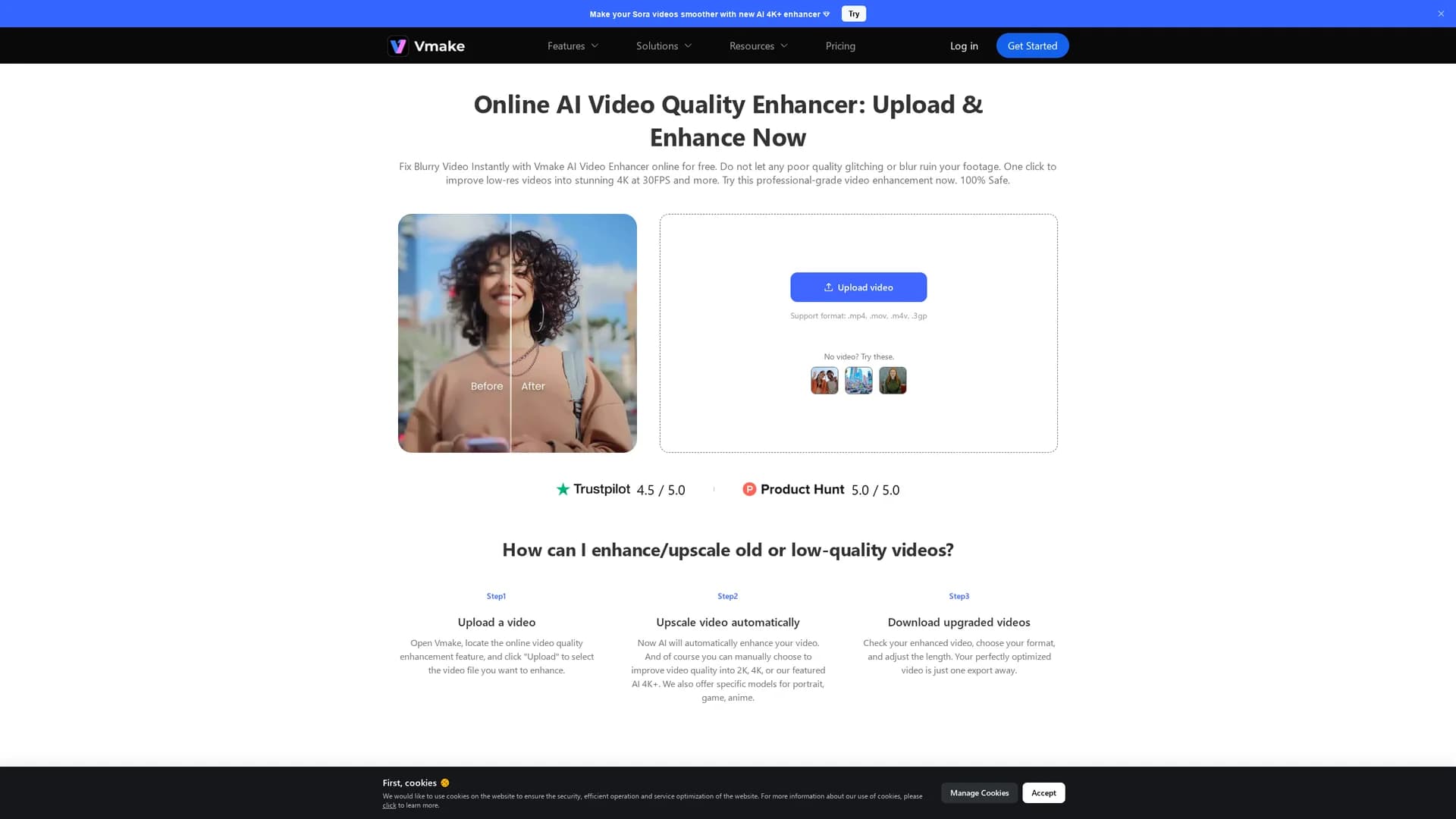 vmake-video-enhancer homepage