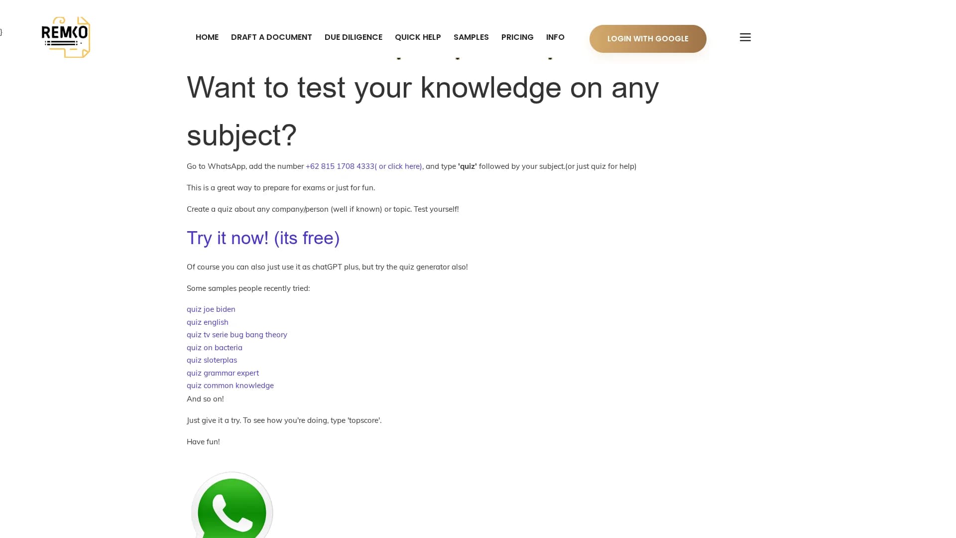 whatsapp-quiz-generator homepage
